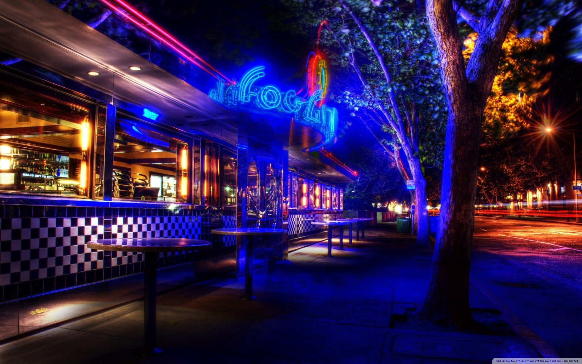 Open Street Retro Diner Background
