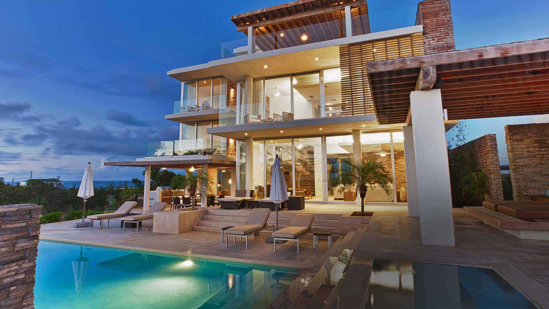 Opulent Caribbean Three-story Luxury House Background