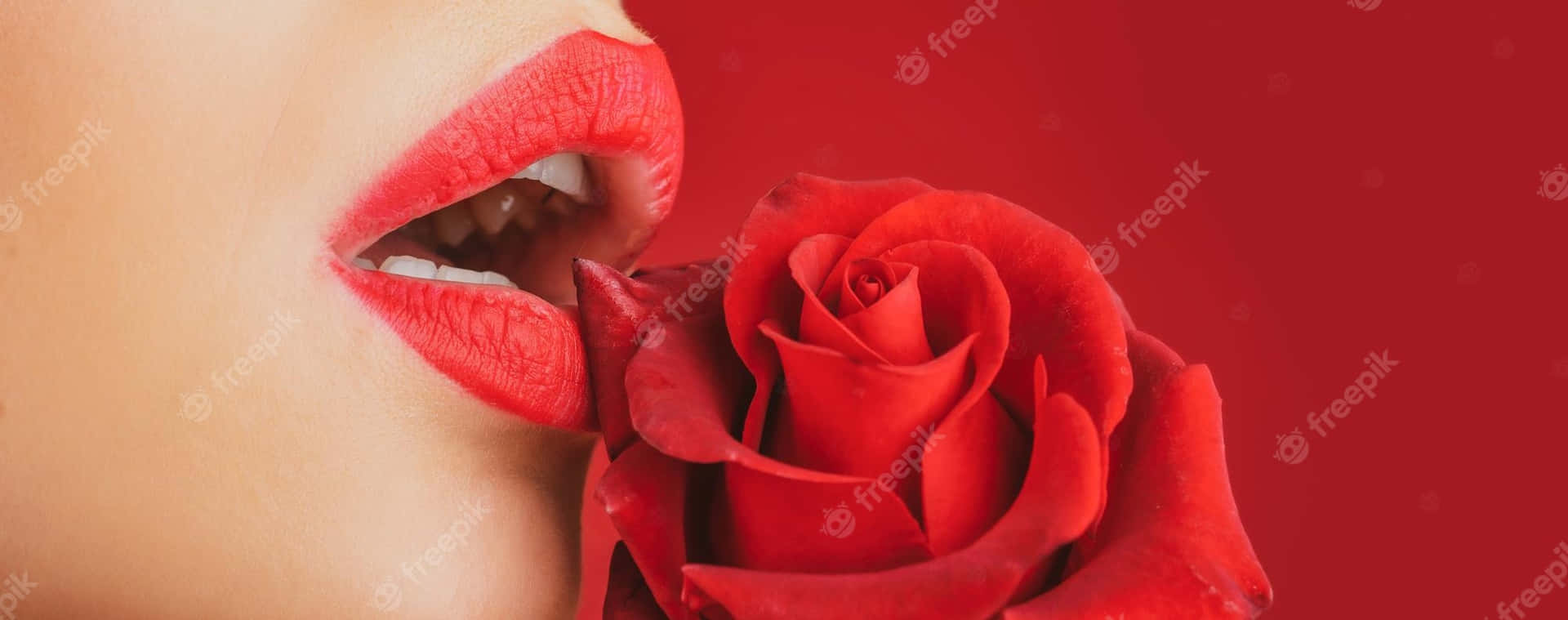 Oral Lips With Rose Background
