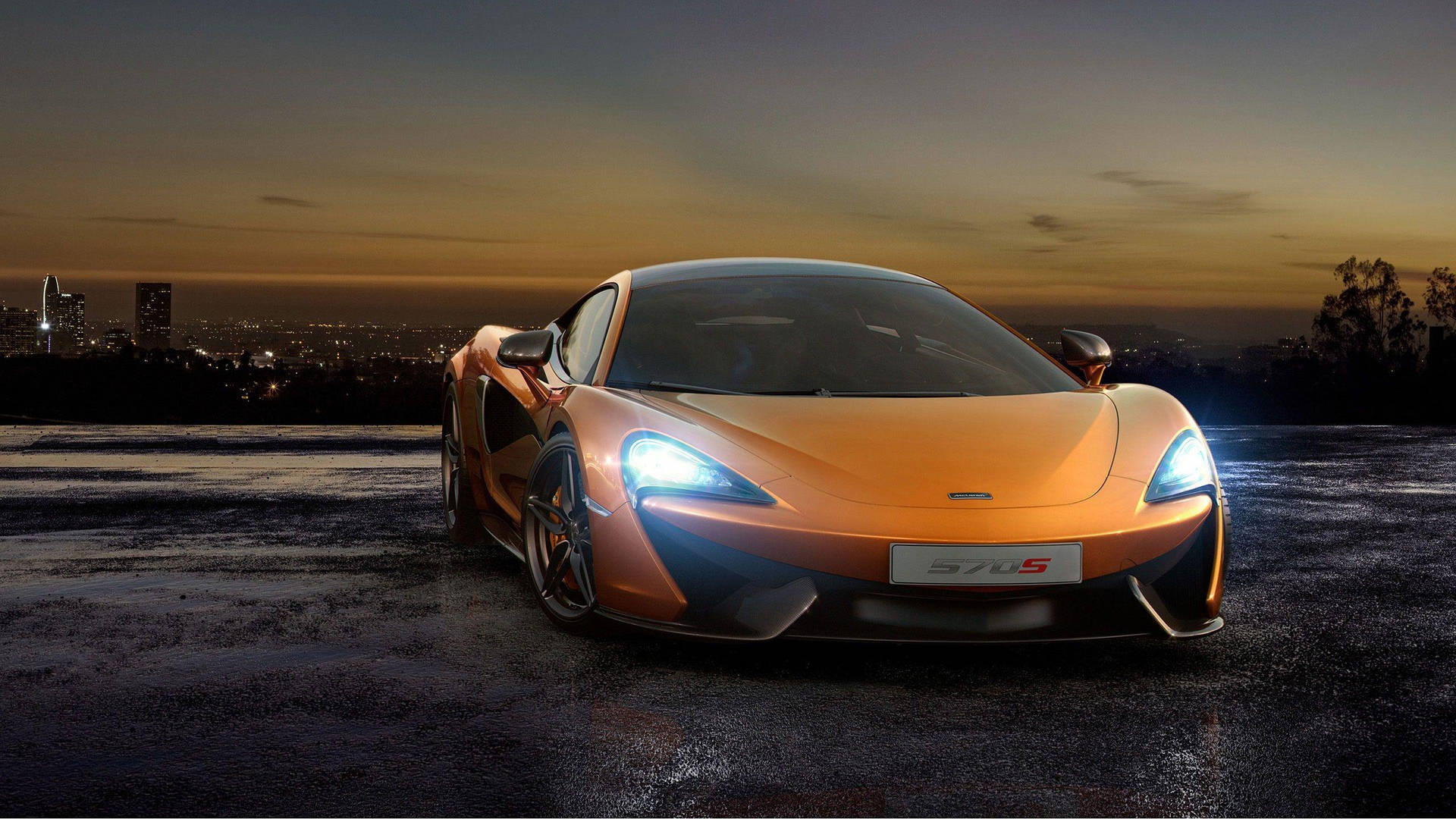 Orange 3d Car With City View Background