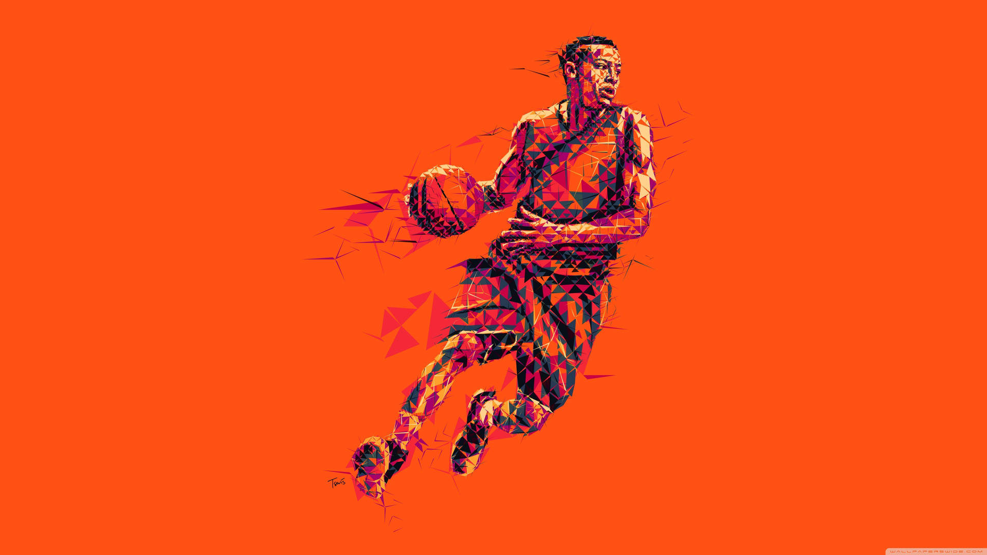 橙色抽象篮球运动员背景