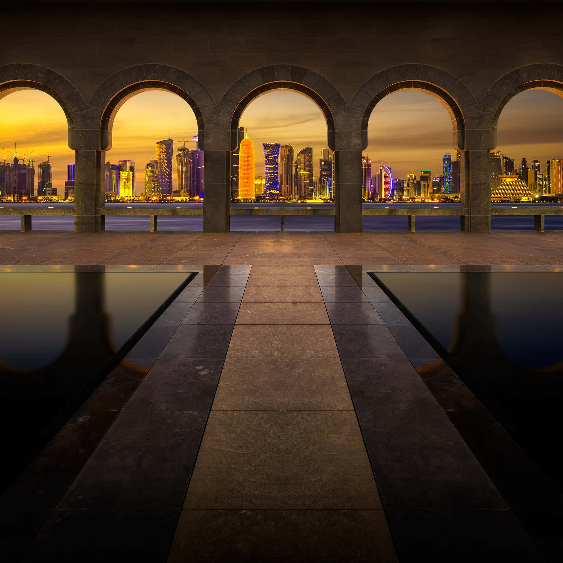 Orange Aesthetic Museum Of Islamic Art Arches Square Background