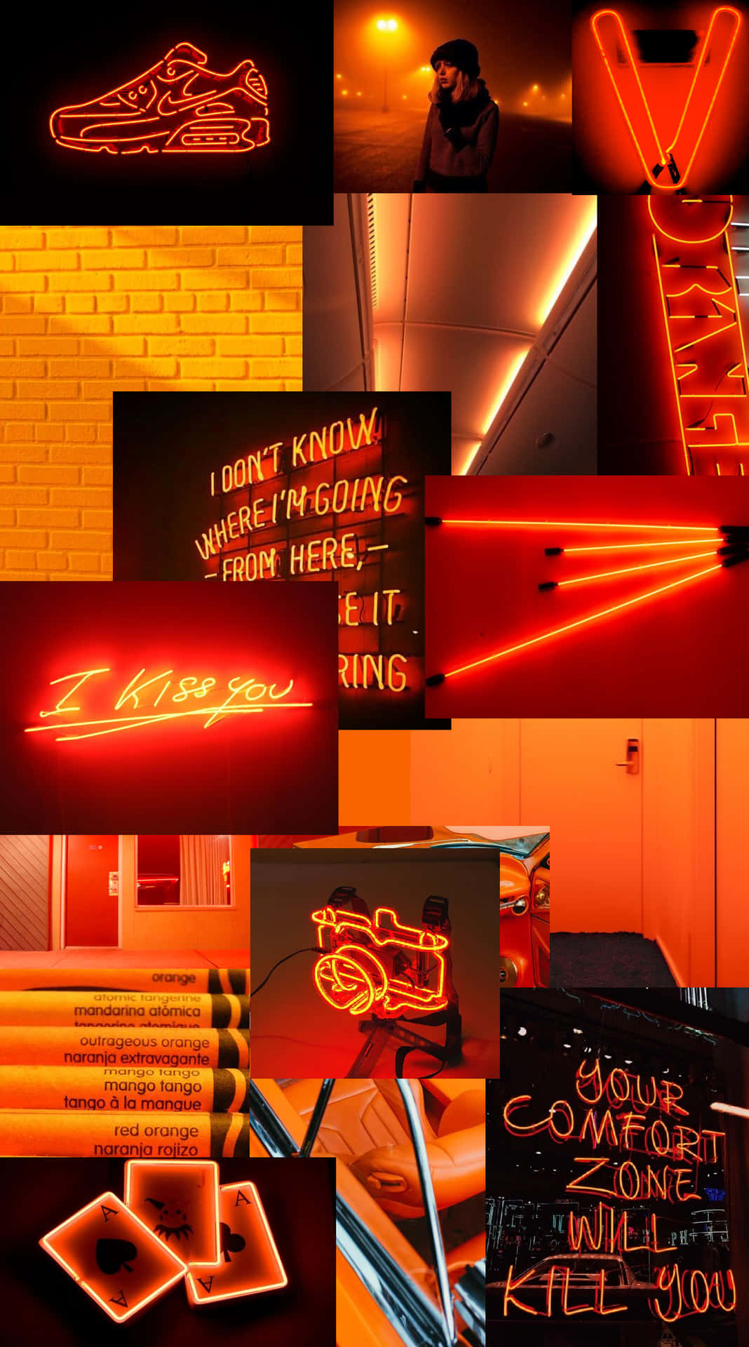 Orange Aesthetic Phone Neon Signages Background