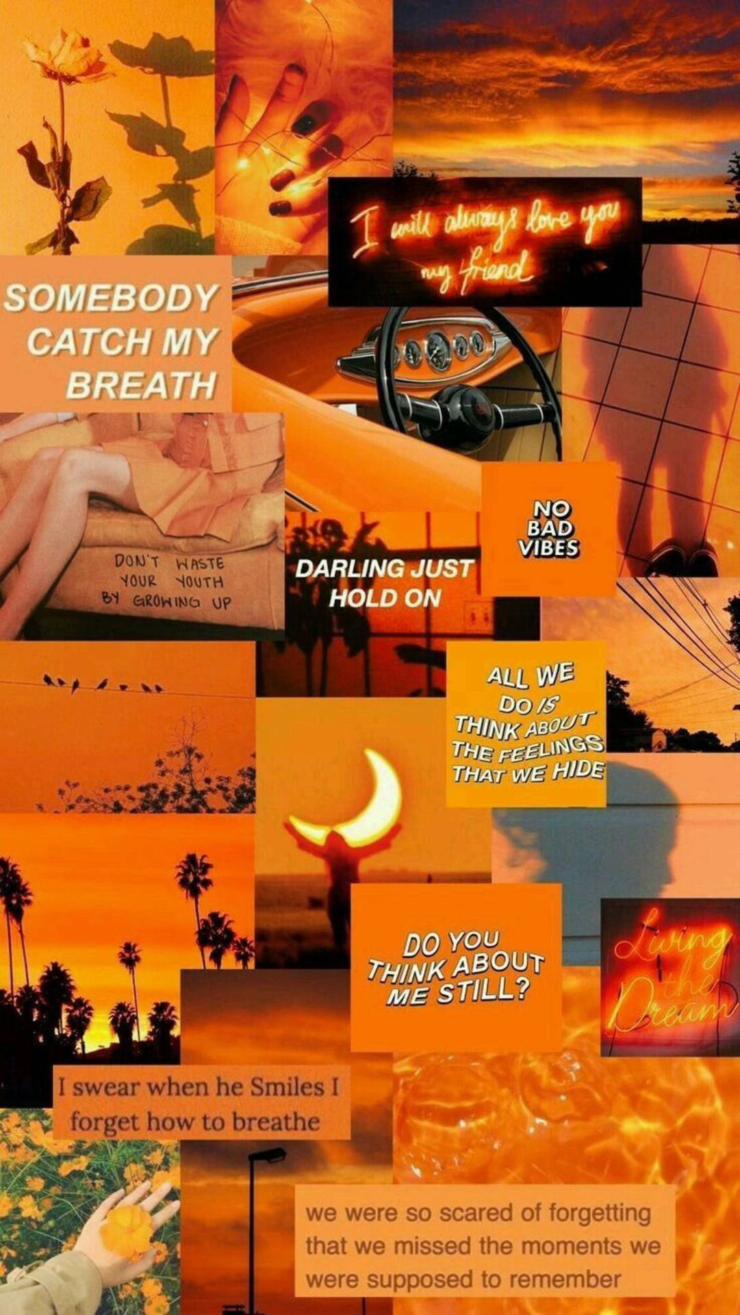 Orange Aesthetic Text Collage Phone Background