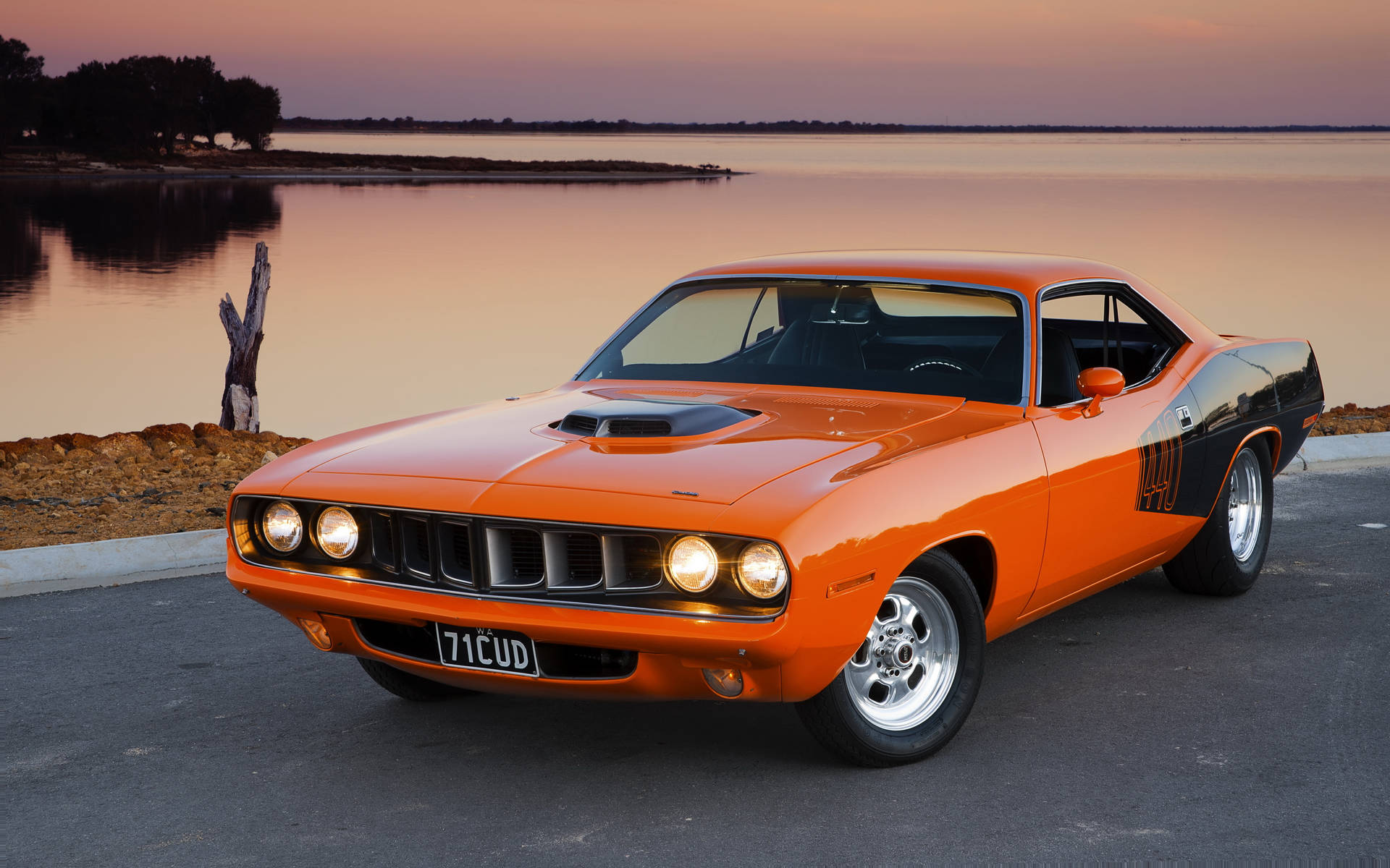 Orange And Black 1971 Plymouth Barracuda 440 Background