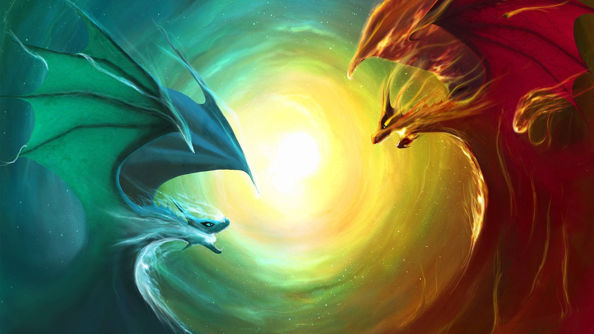 Orange And Green Dragons Background