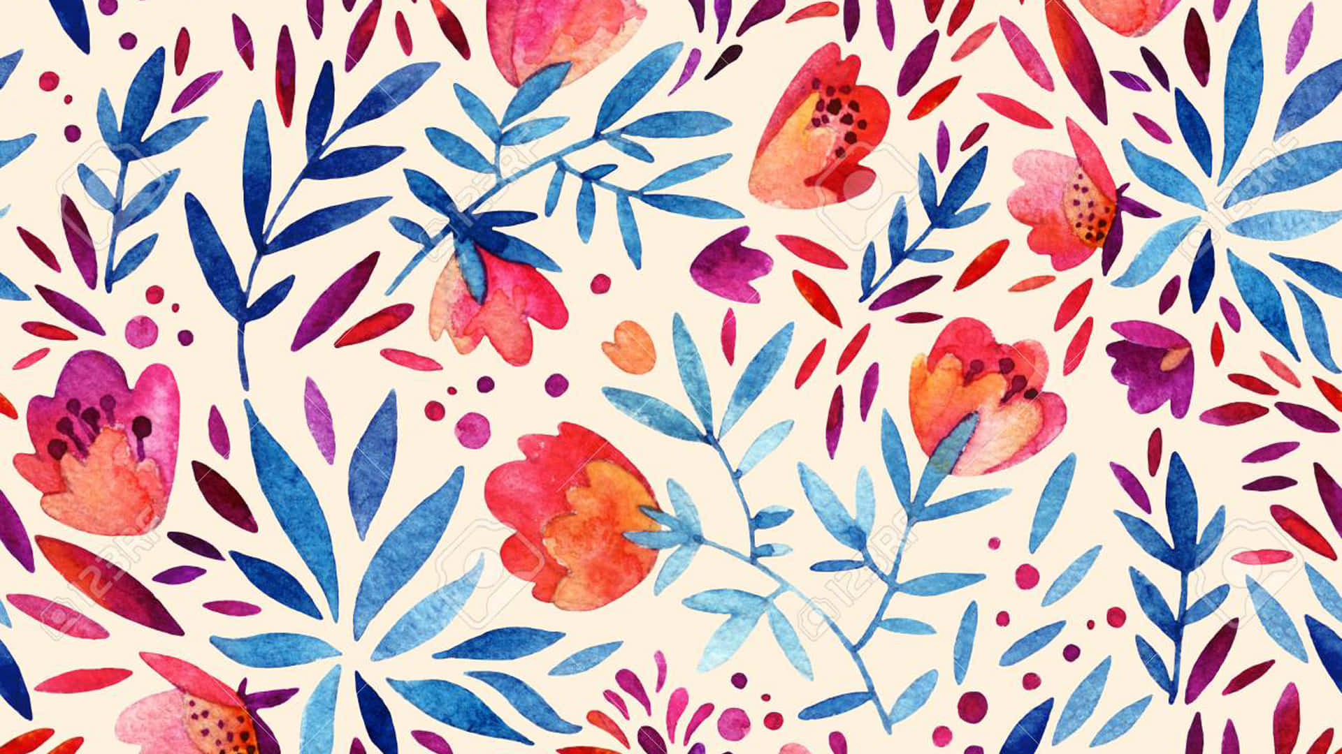 Orange And Purple Watercolor Floral Patterns Background