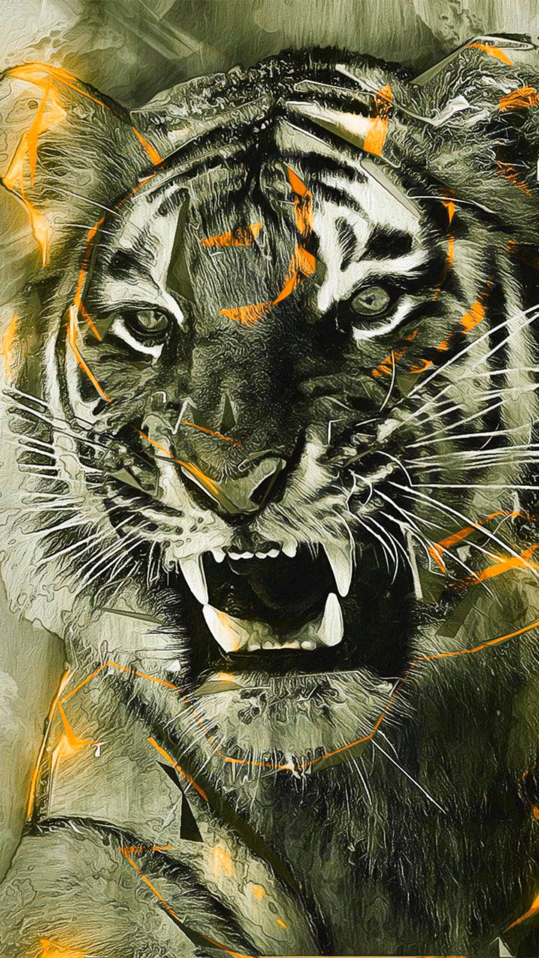 Orange And Sepia Angry Tiger Art