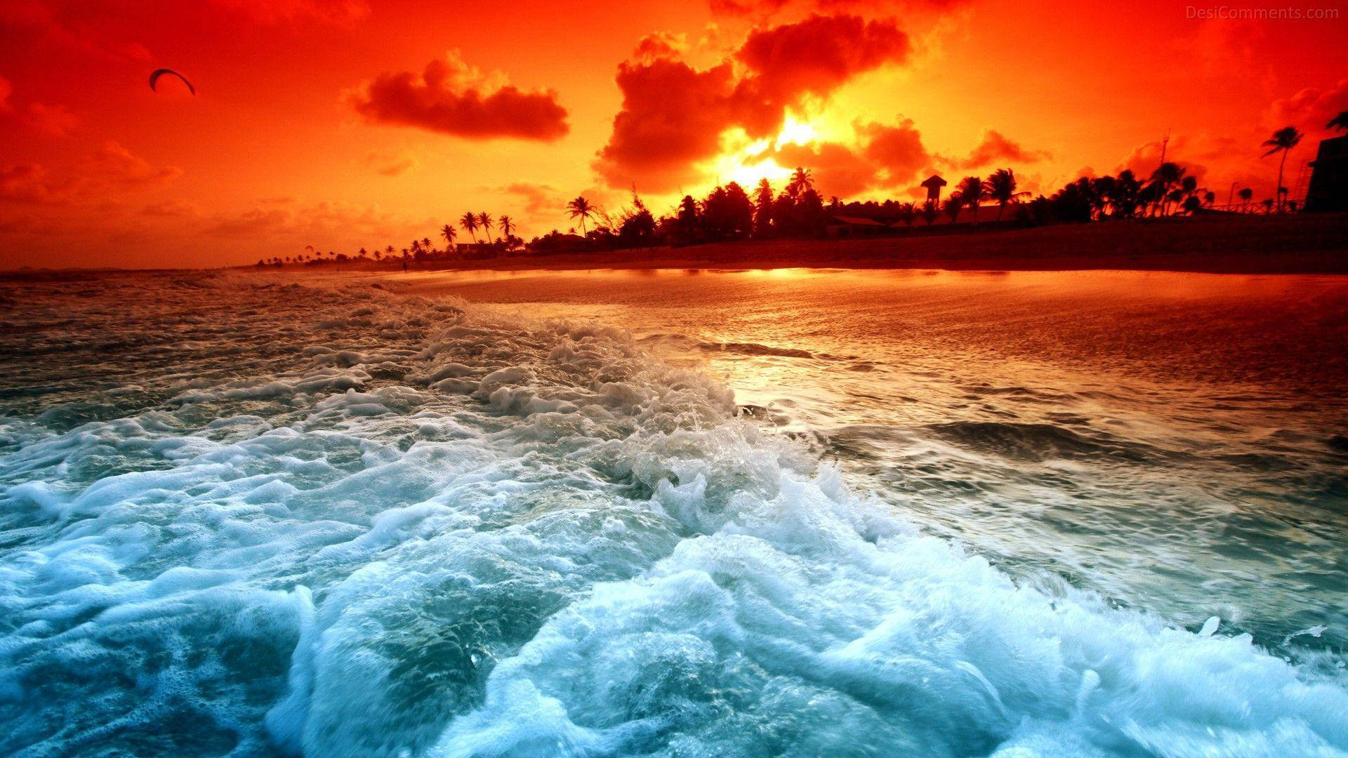 Orange And Teal Sunset Ocean Background