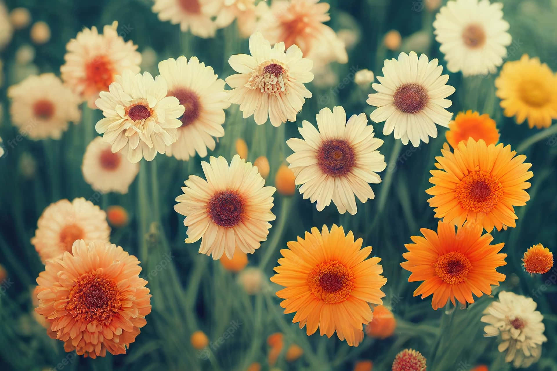 Orange And White Daisy Aesthetic Computer Background