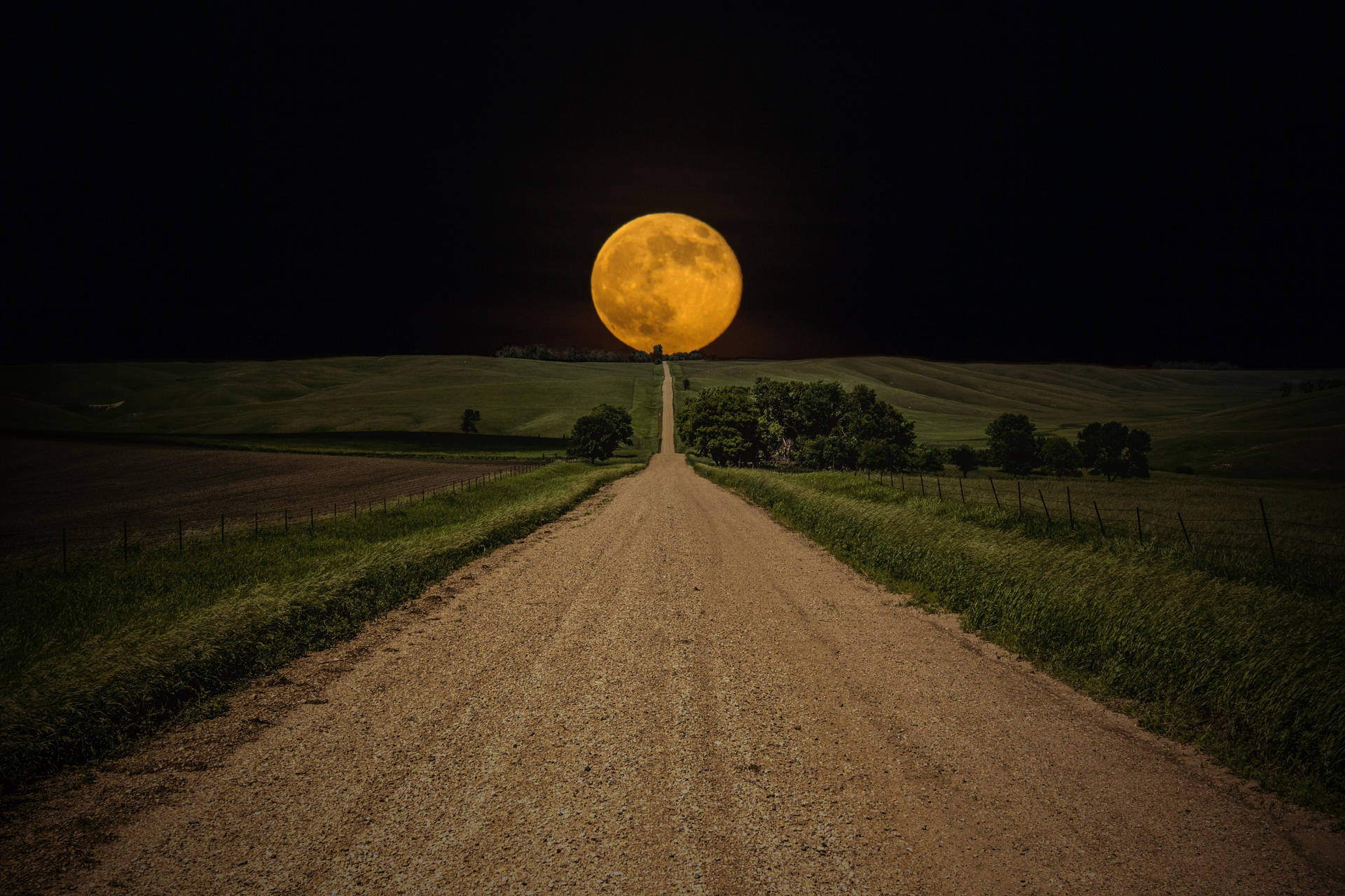 Orange Beautiful Moon Landscape Background