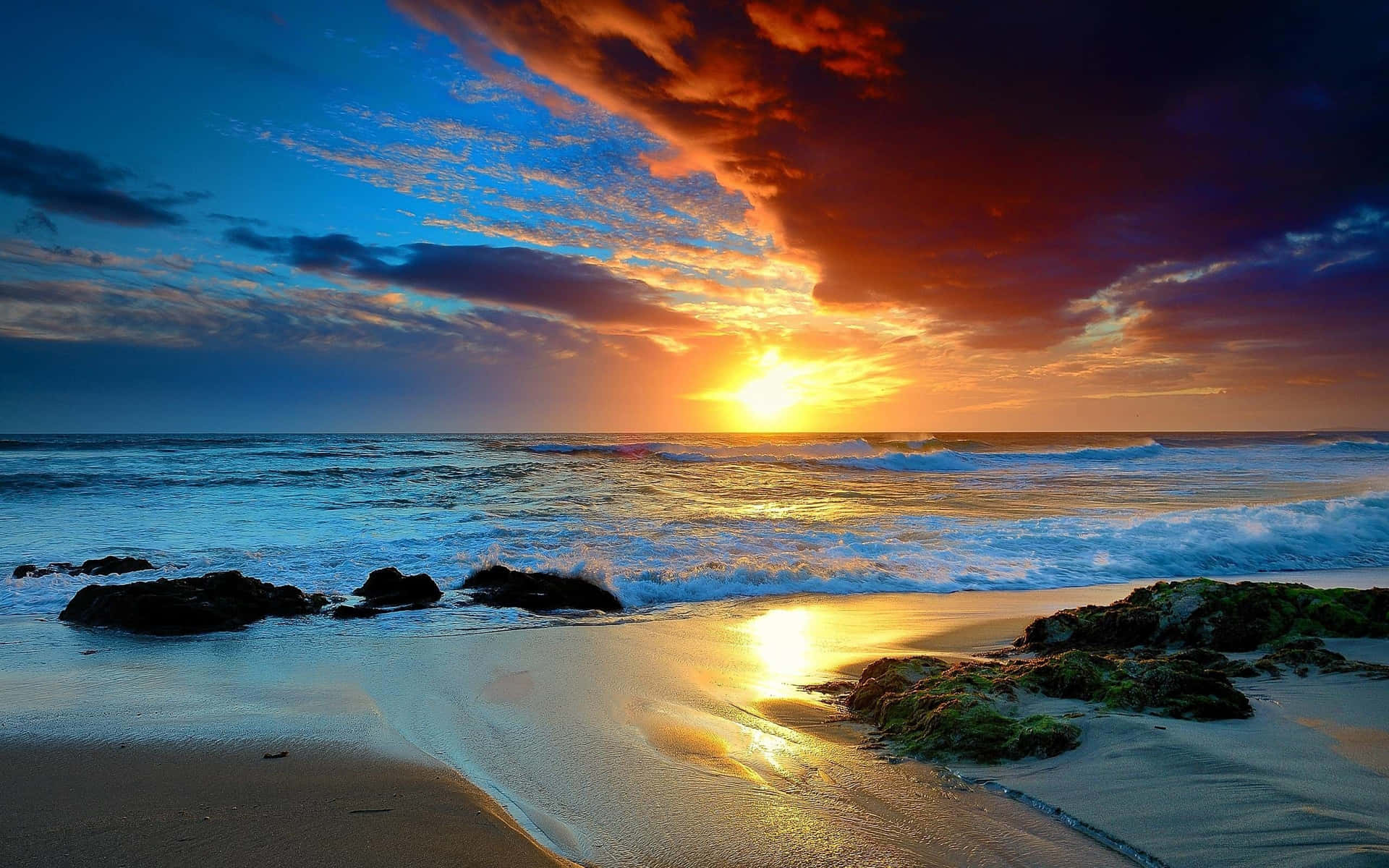 Orange Blue Beach Sunset Desktop Background