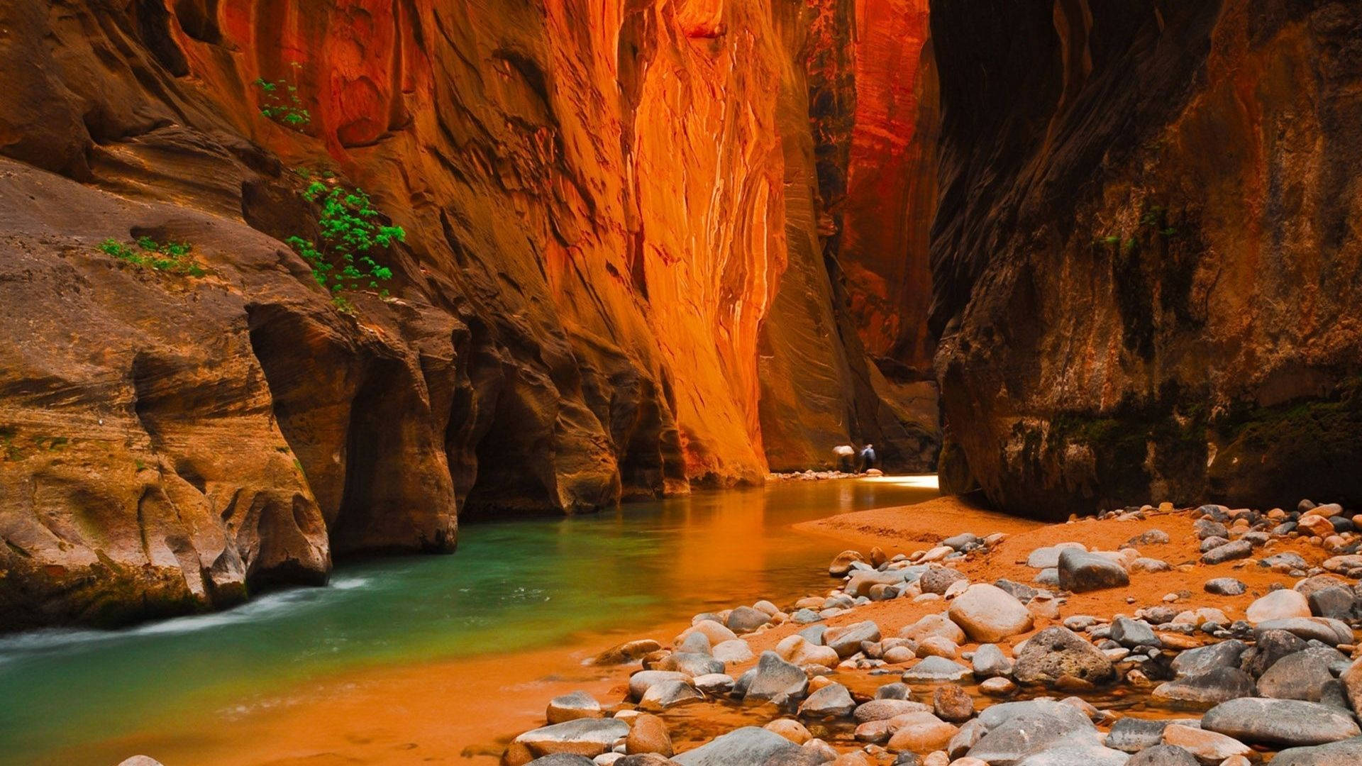 Orange Cave With River Background