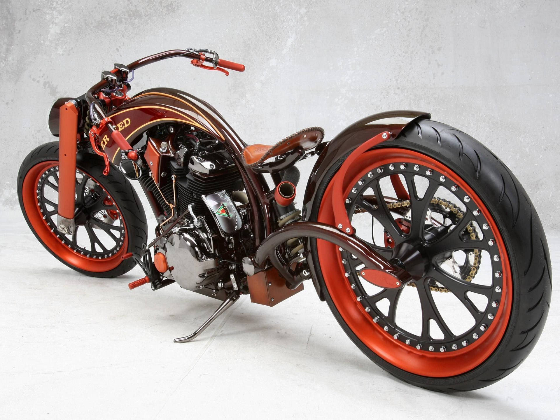 Orange Chopper Motorcycle Background