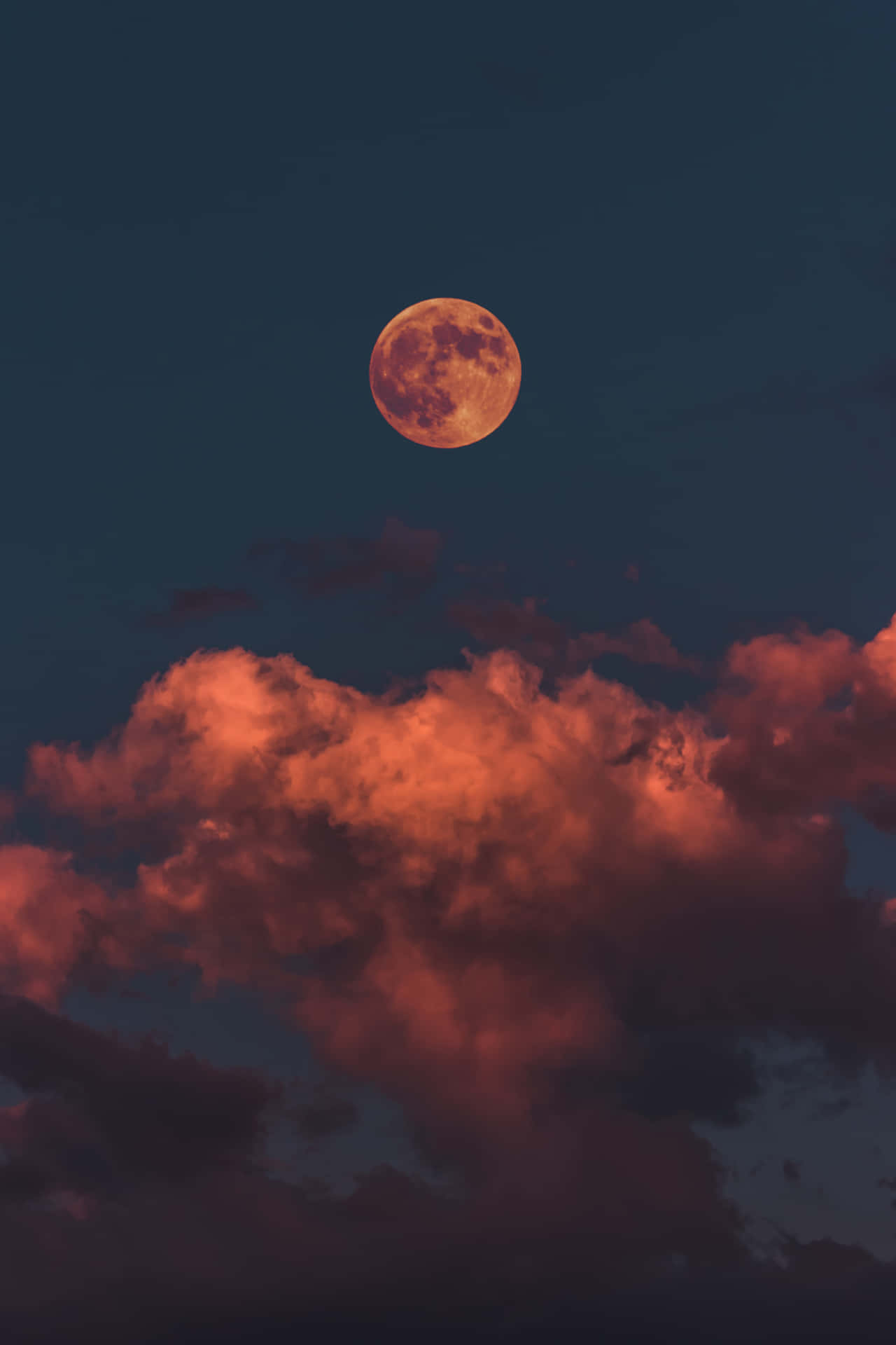 Orange Clouds Night Sky Moon