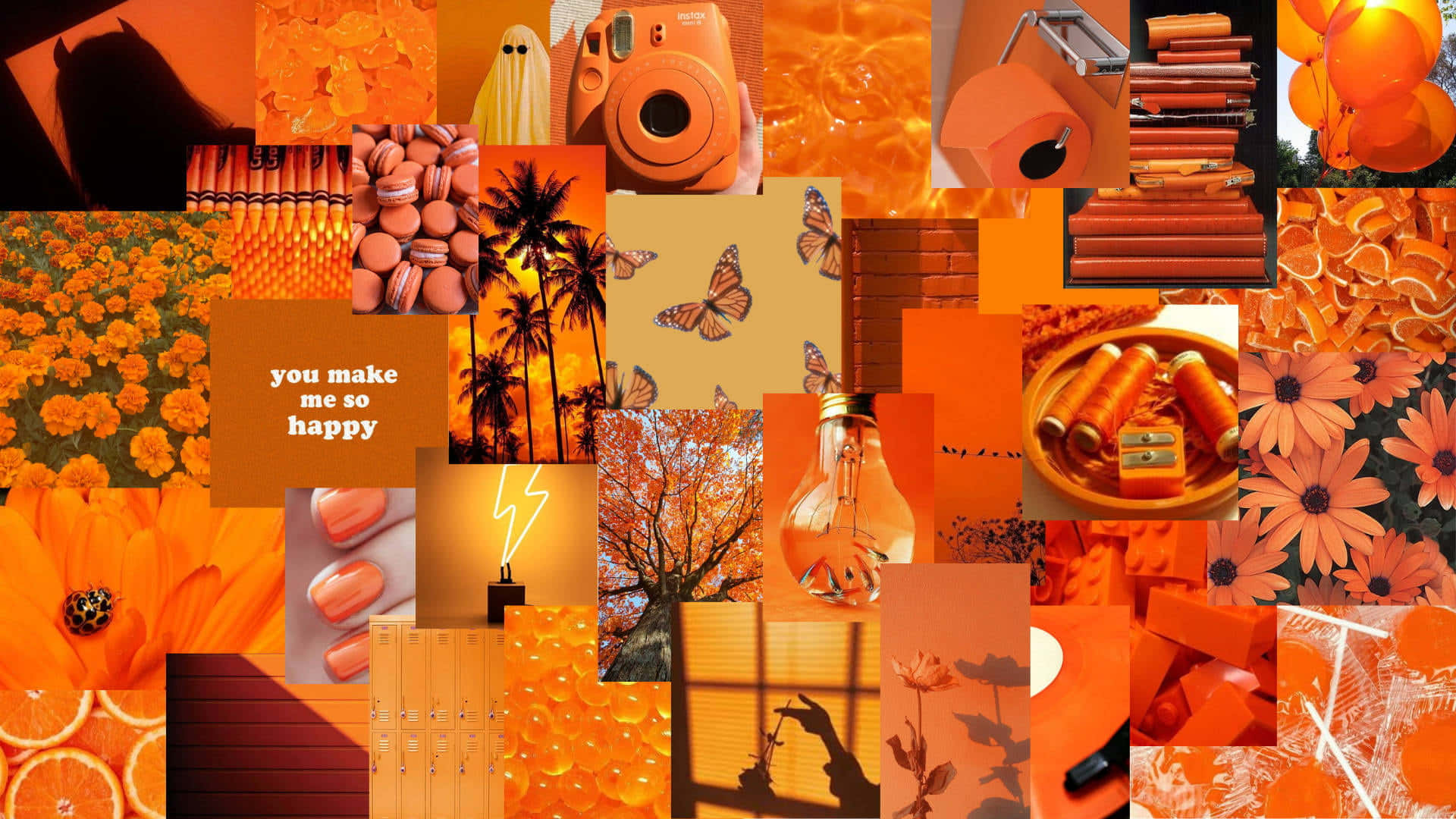 Orange Collage With Many Different Pictures Background