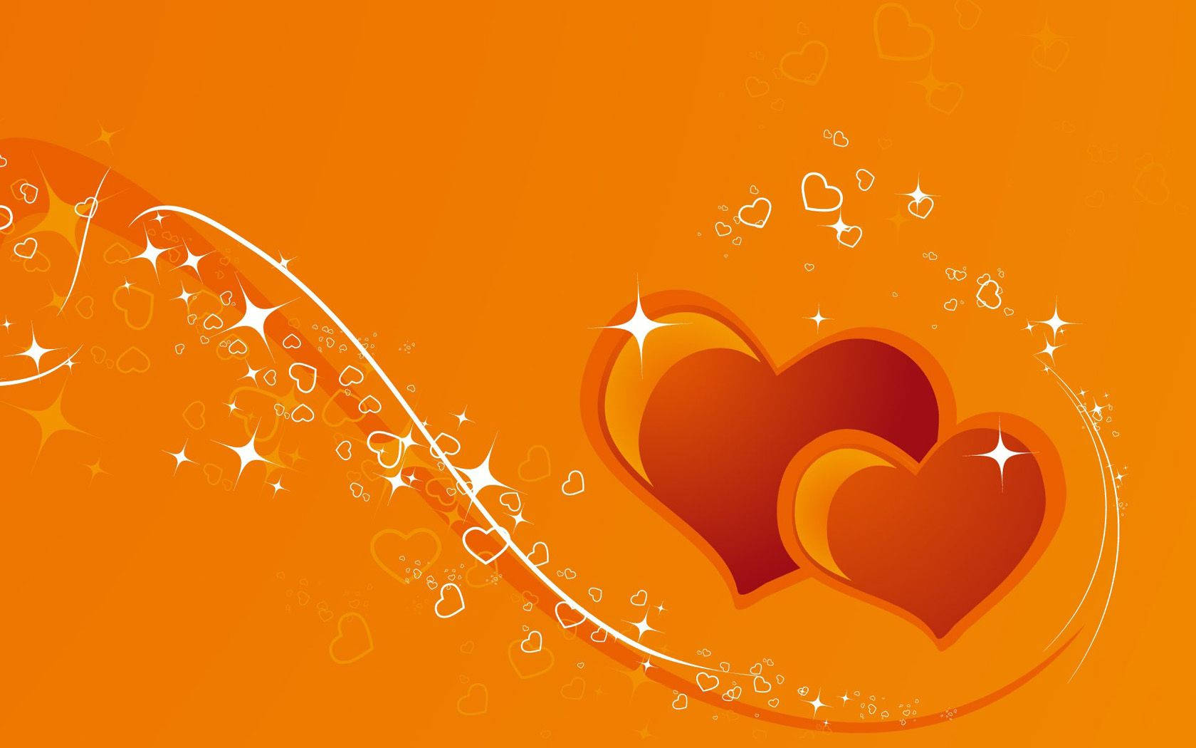Orange Couple Hearts With Sparks Background