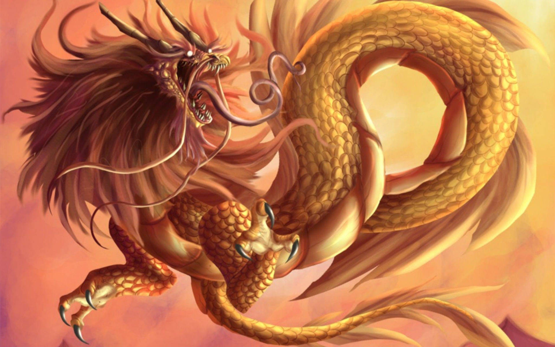 Orange Earth Dragon With Long Tongue Background