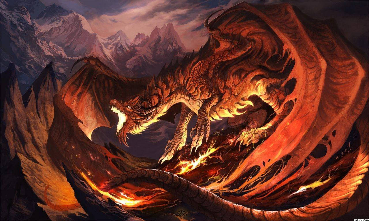 Orange Fire Red Dragon Background