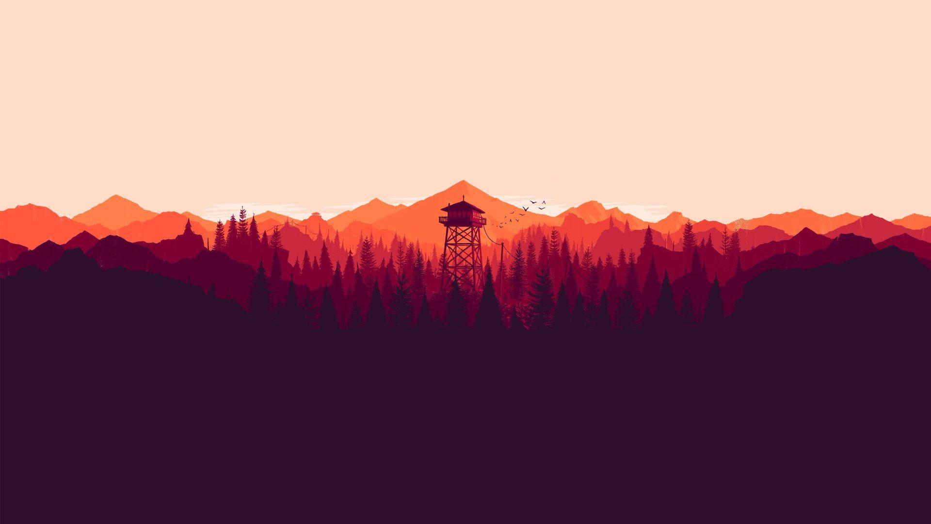 Orange Firewatch Tower In Forest Background