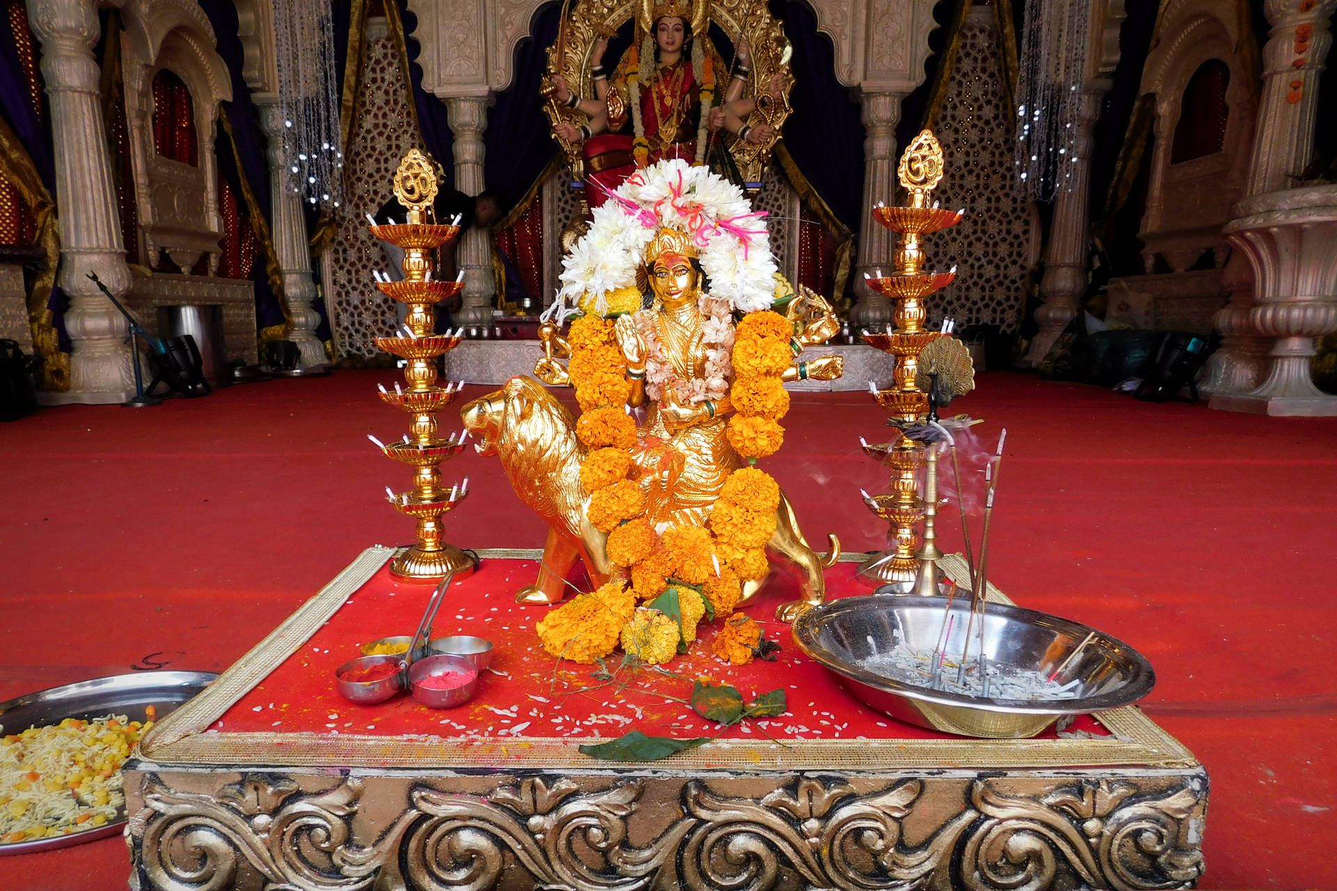 Orange Floral Offer For Maa Durga Background