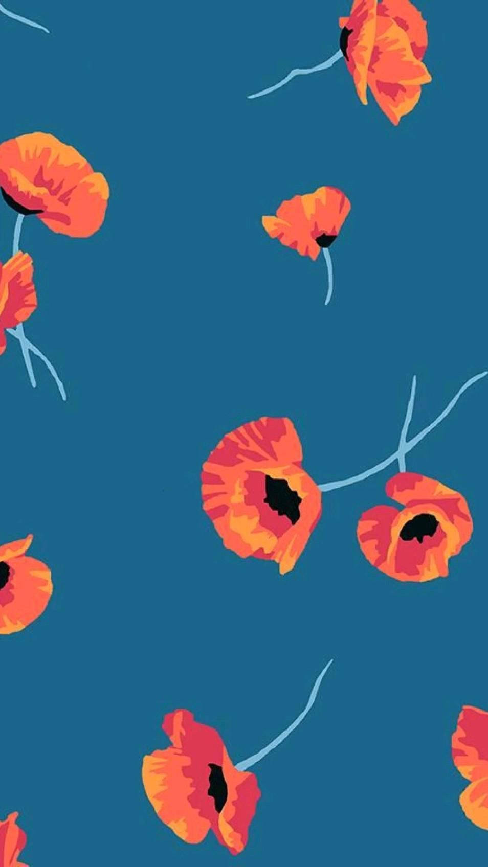 Orange Floral Poppies Phone Background