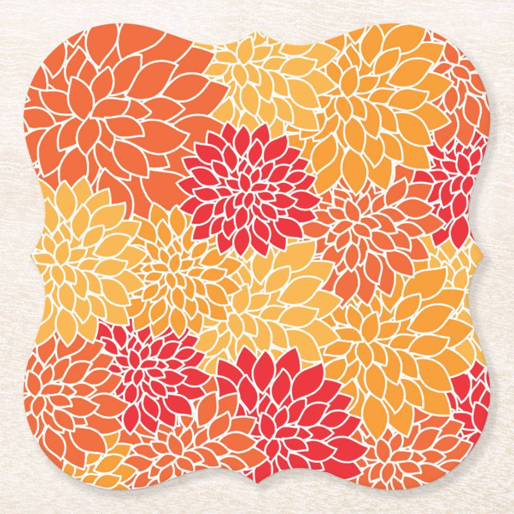 Orange Floral Square Coaster Background