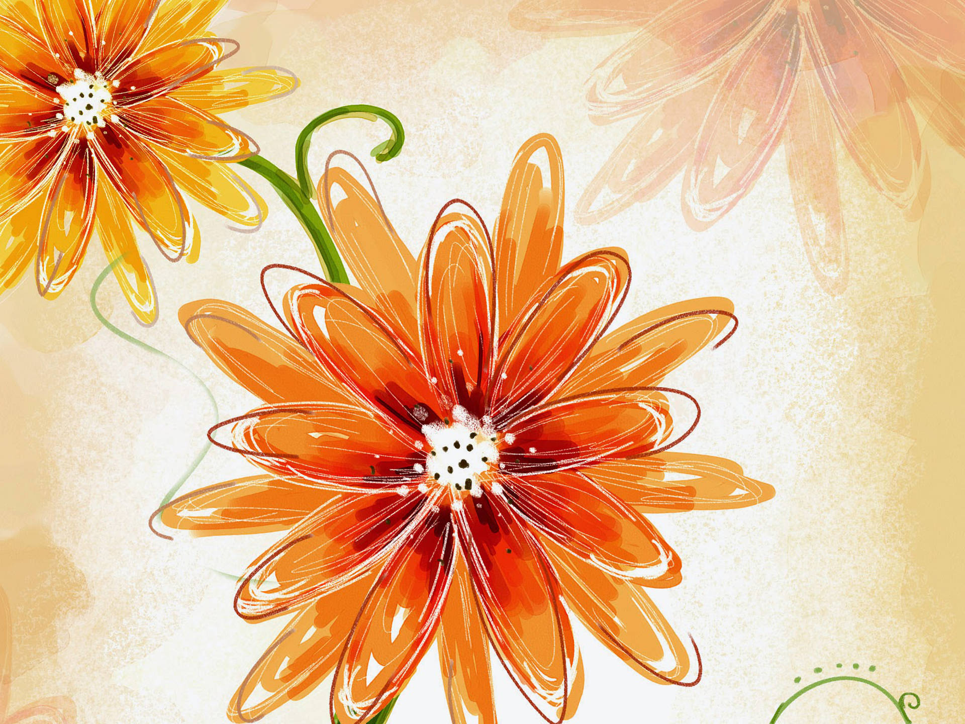 Orange Flowers Art Drawing