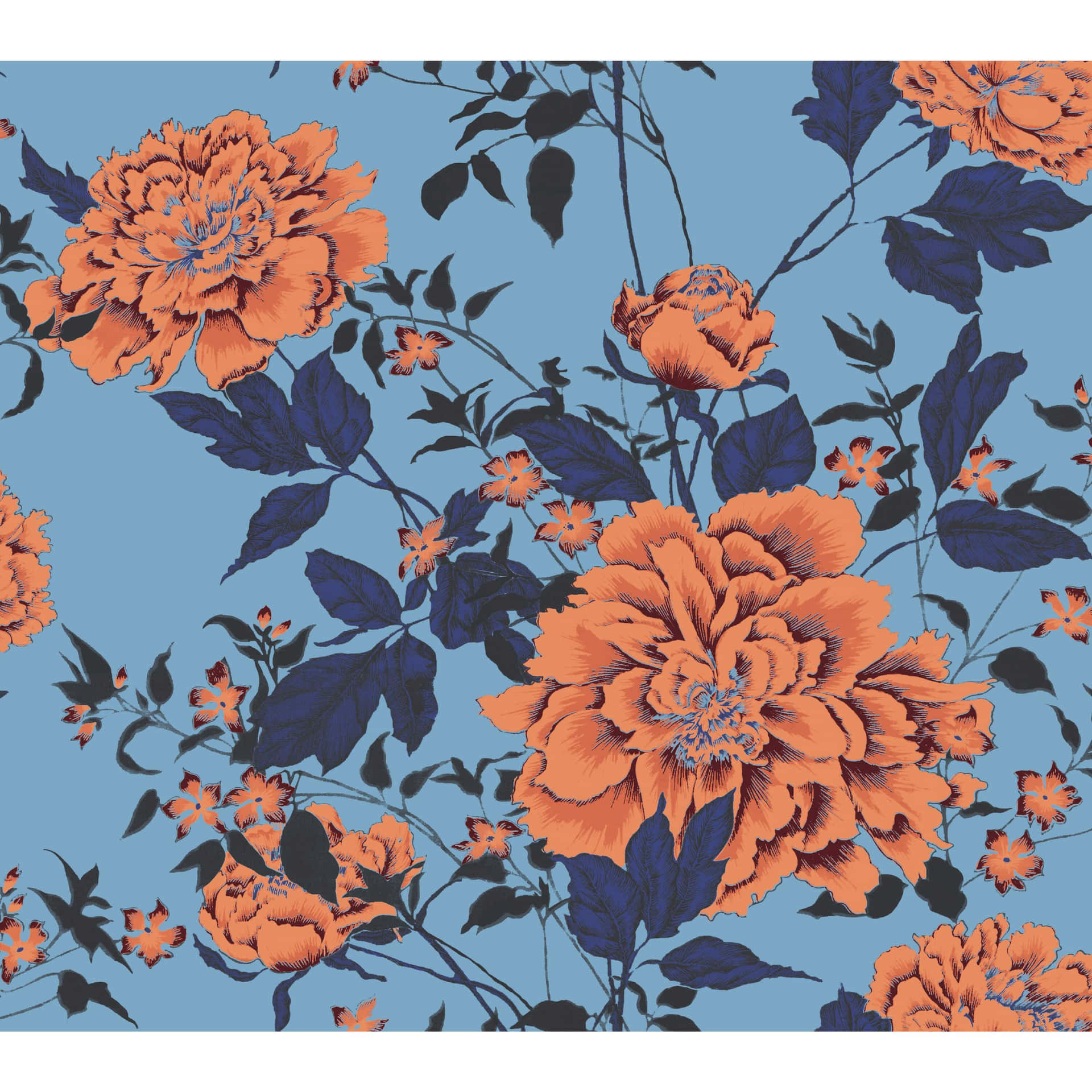 Orange Flowers Painting Blue Background