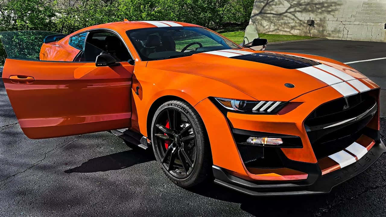 Orange Ford Mustang Shelby G T500 Parked