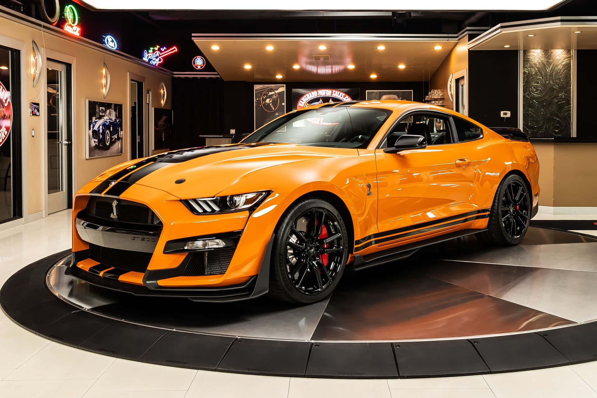 Orange Ford Mustang Shelby G T500 Showroom Background