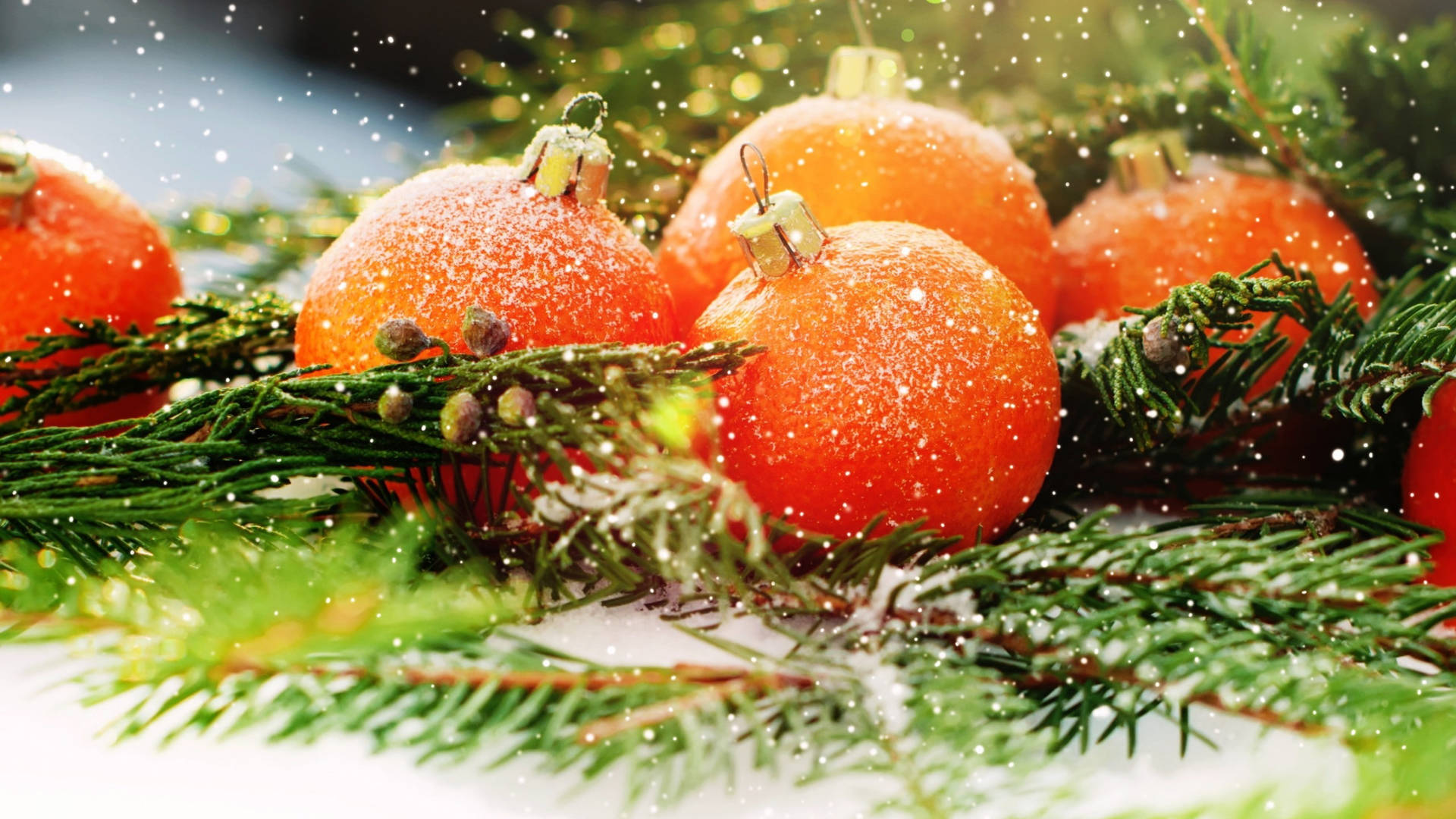 Orange Glitter Christmas Balls Background