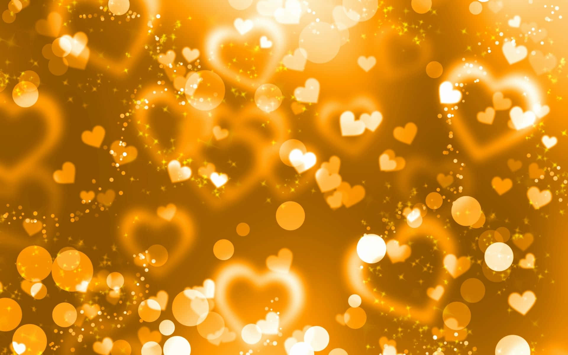 Orange Glitter Hearts Gold Yellow Background