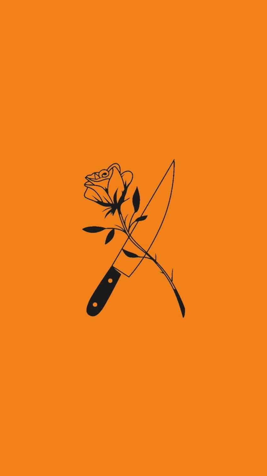 Orange Grunge Rose Knife Aesthetic Background