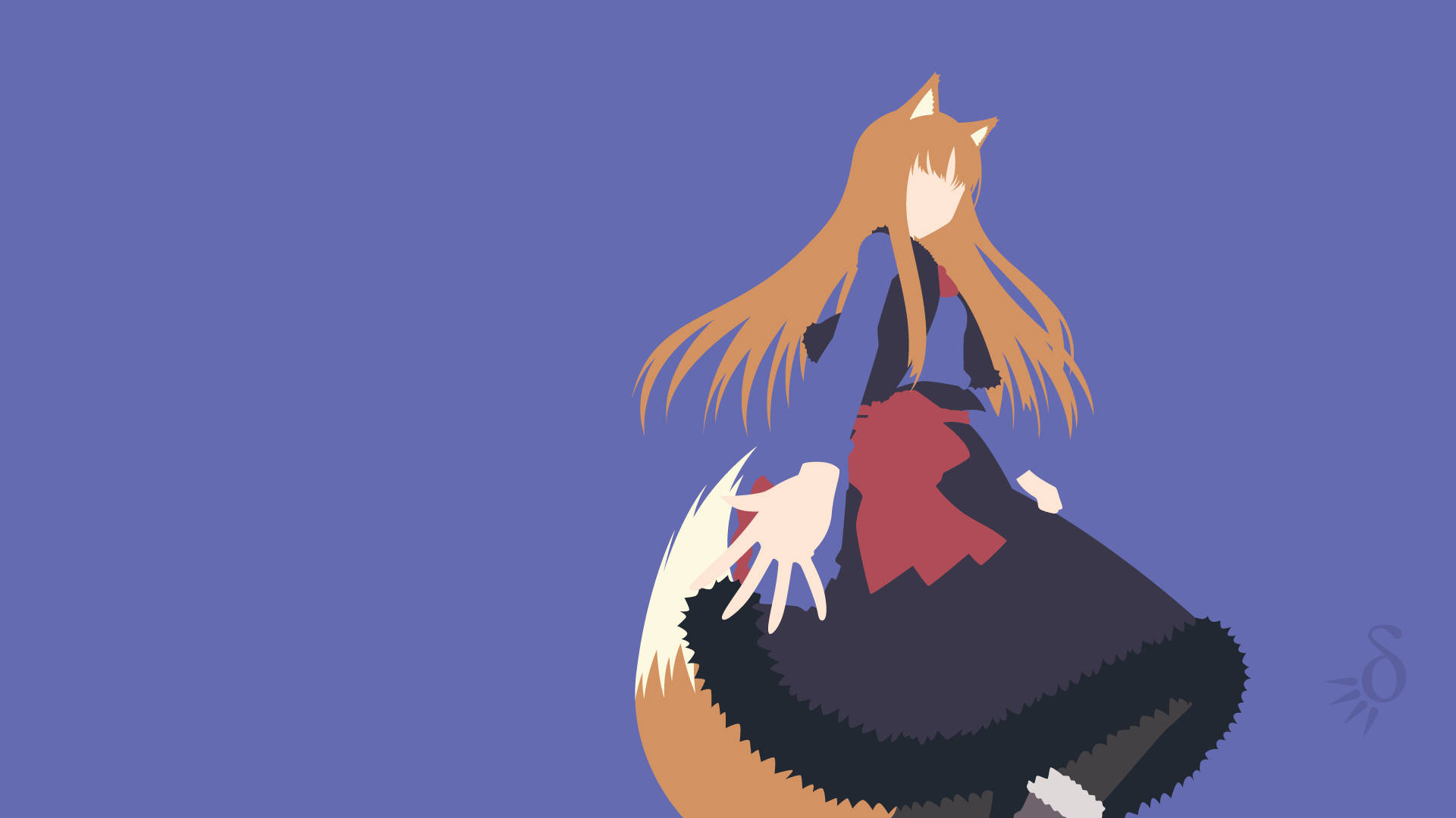 Orange Hair Fox Girl Minimalist Anime Background