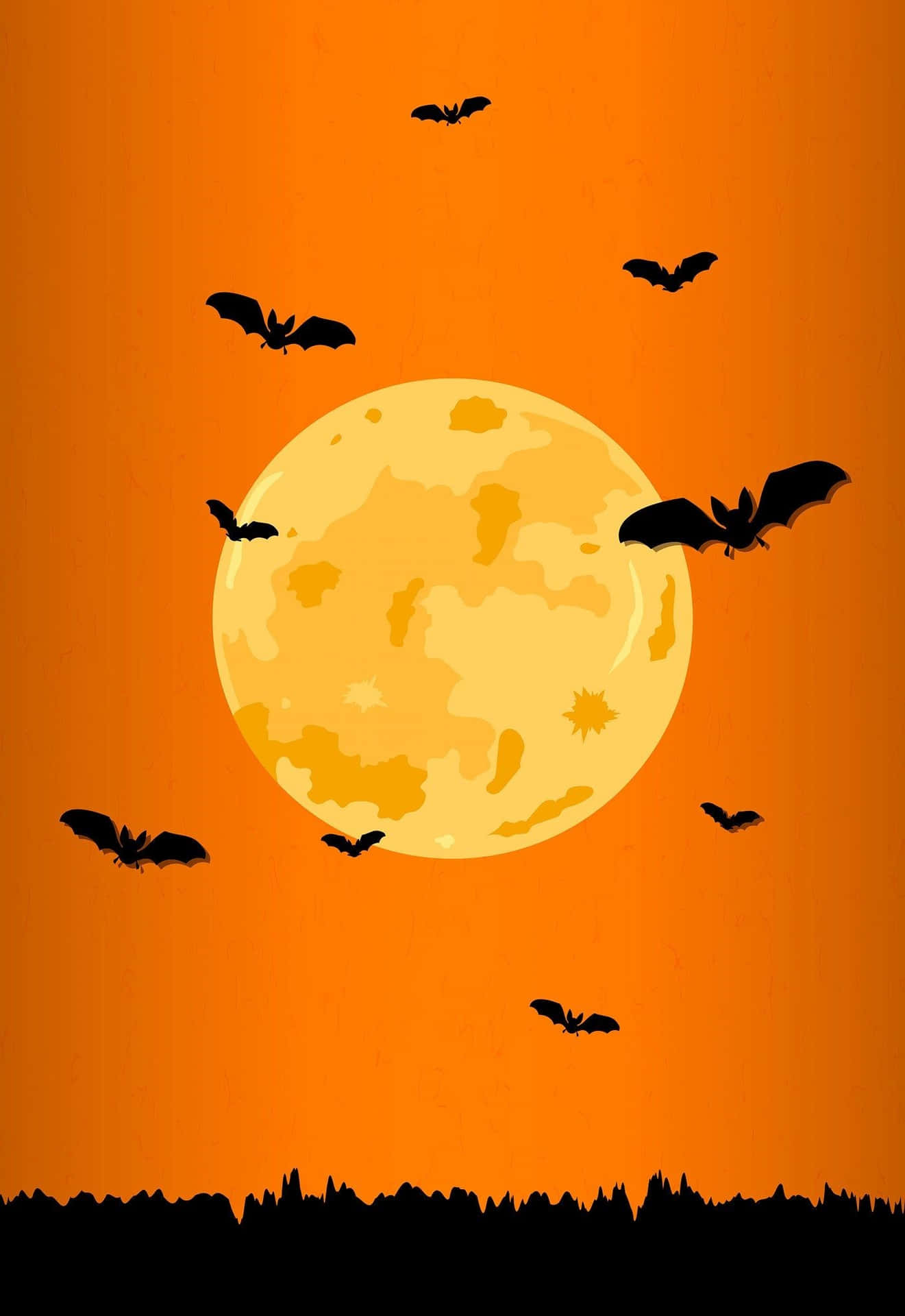 Orange Halloween Bats And Full Moon Background