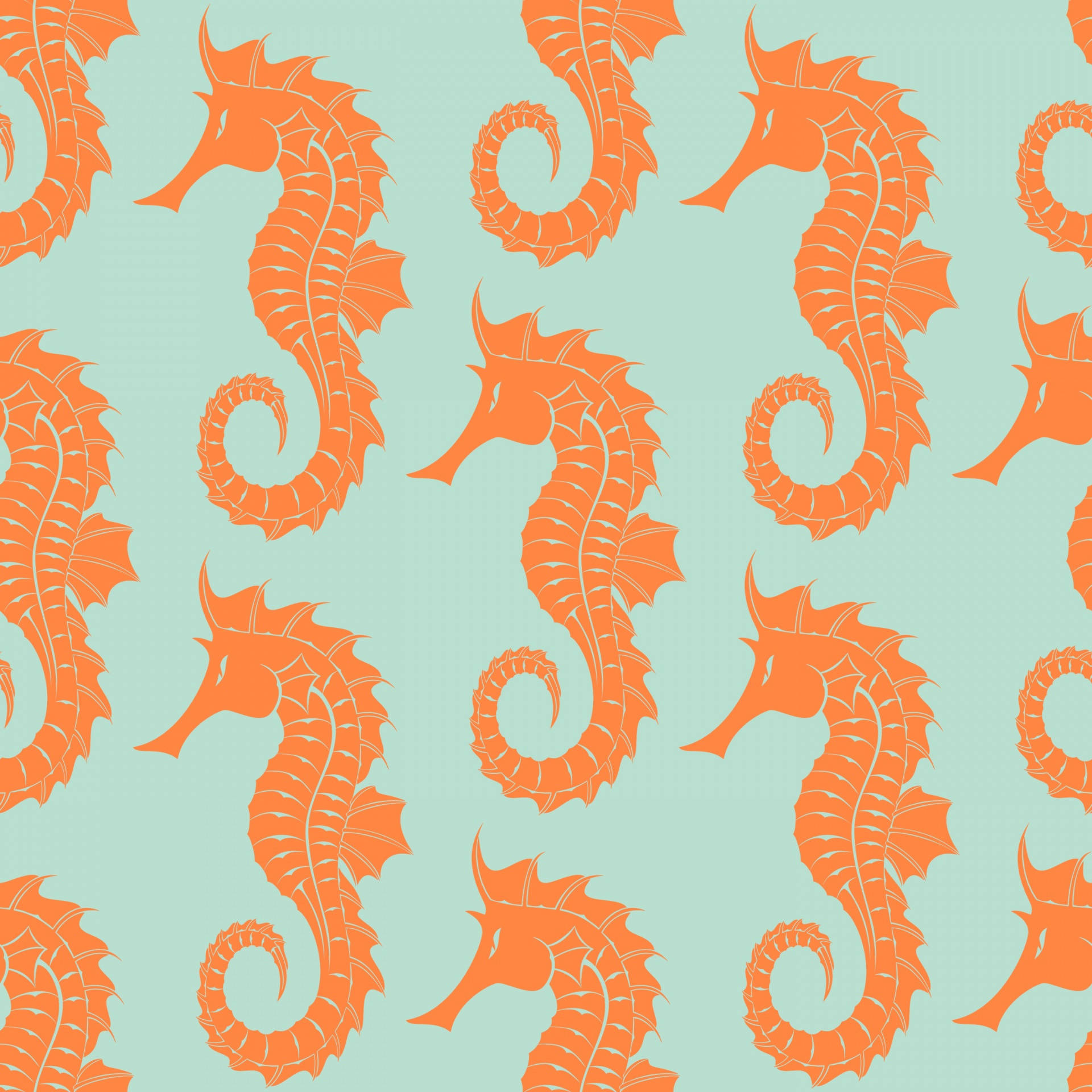 Orange Illustrated Seahorse Background