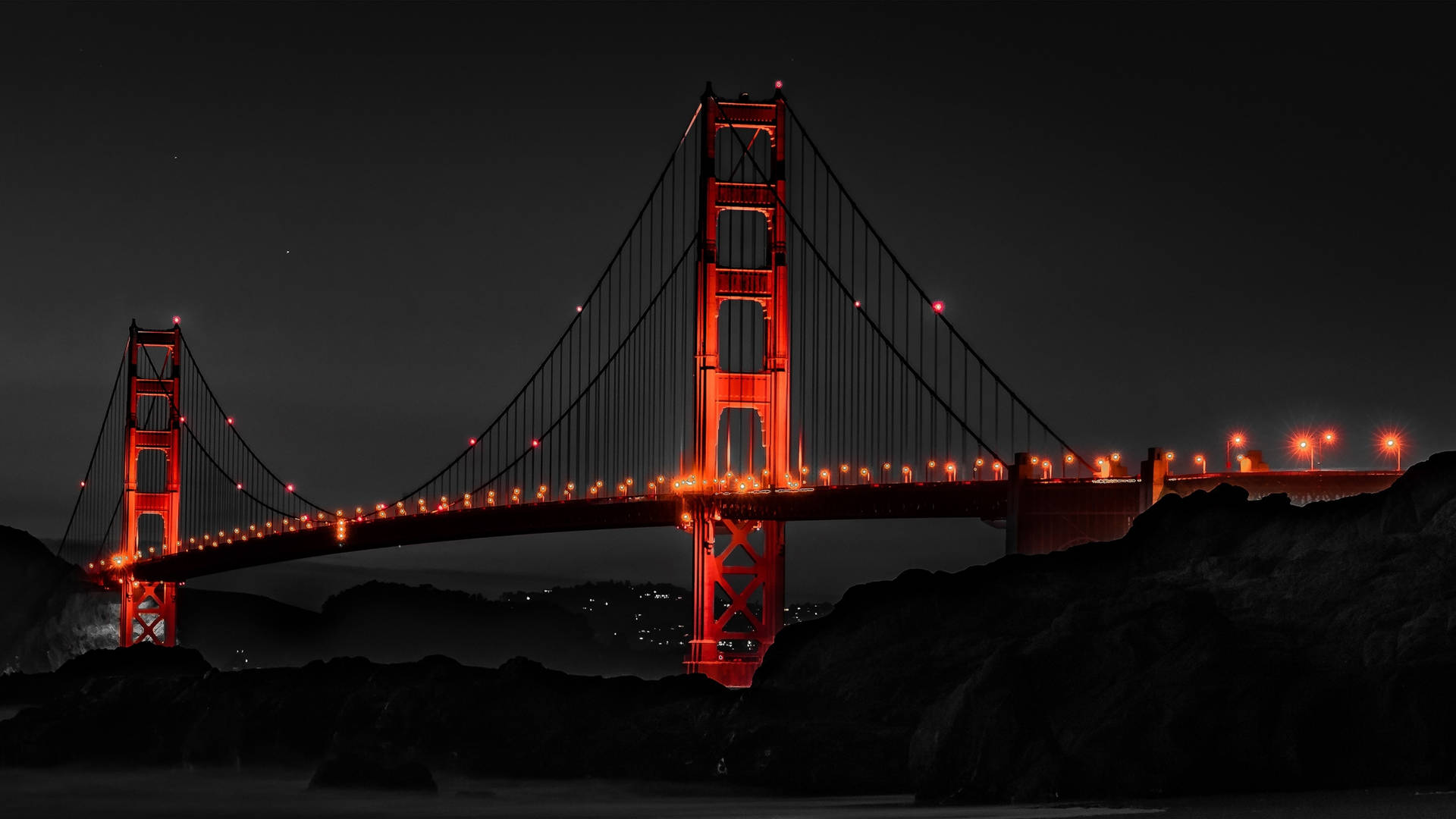 Orange Lights Illuminating Golden Gate Bridge