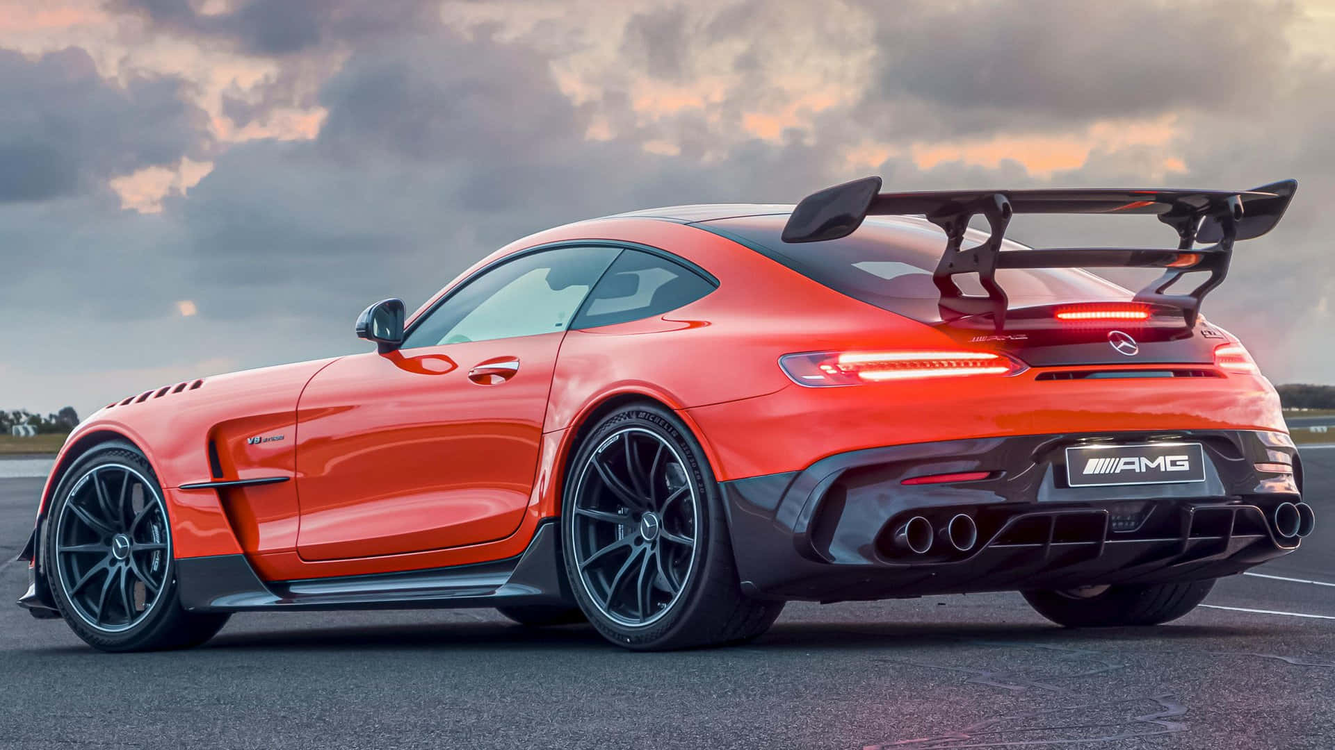 Orange Mercedes Gts Back View Background