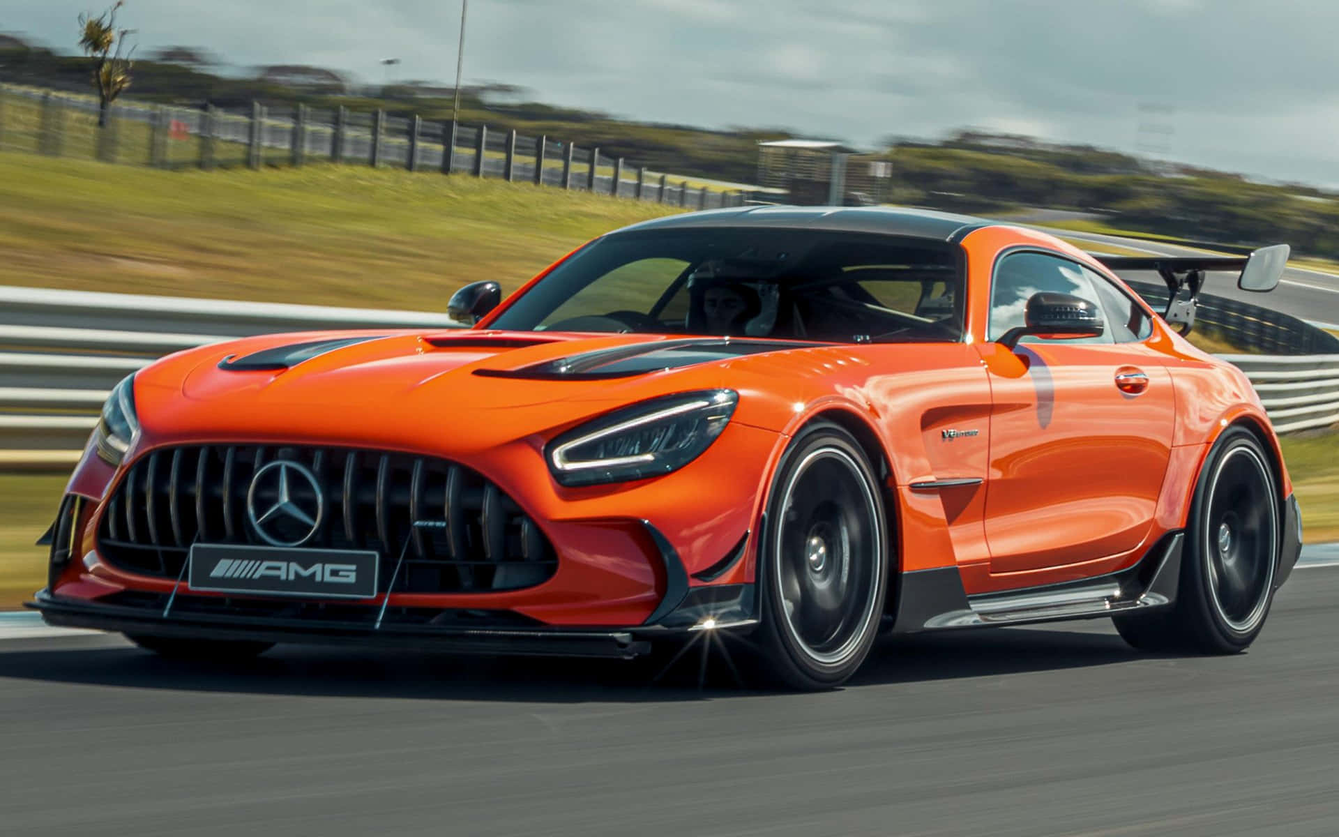 Orange Mercedes Gts Front View Background