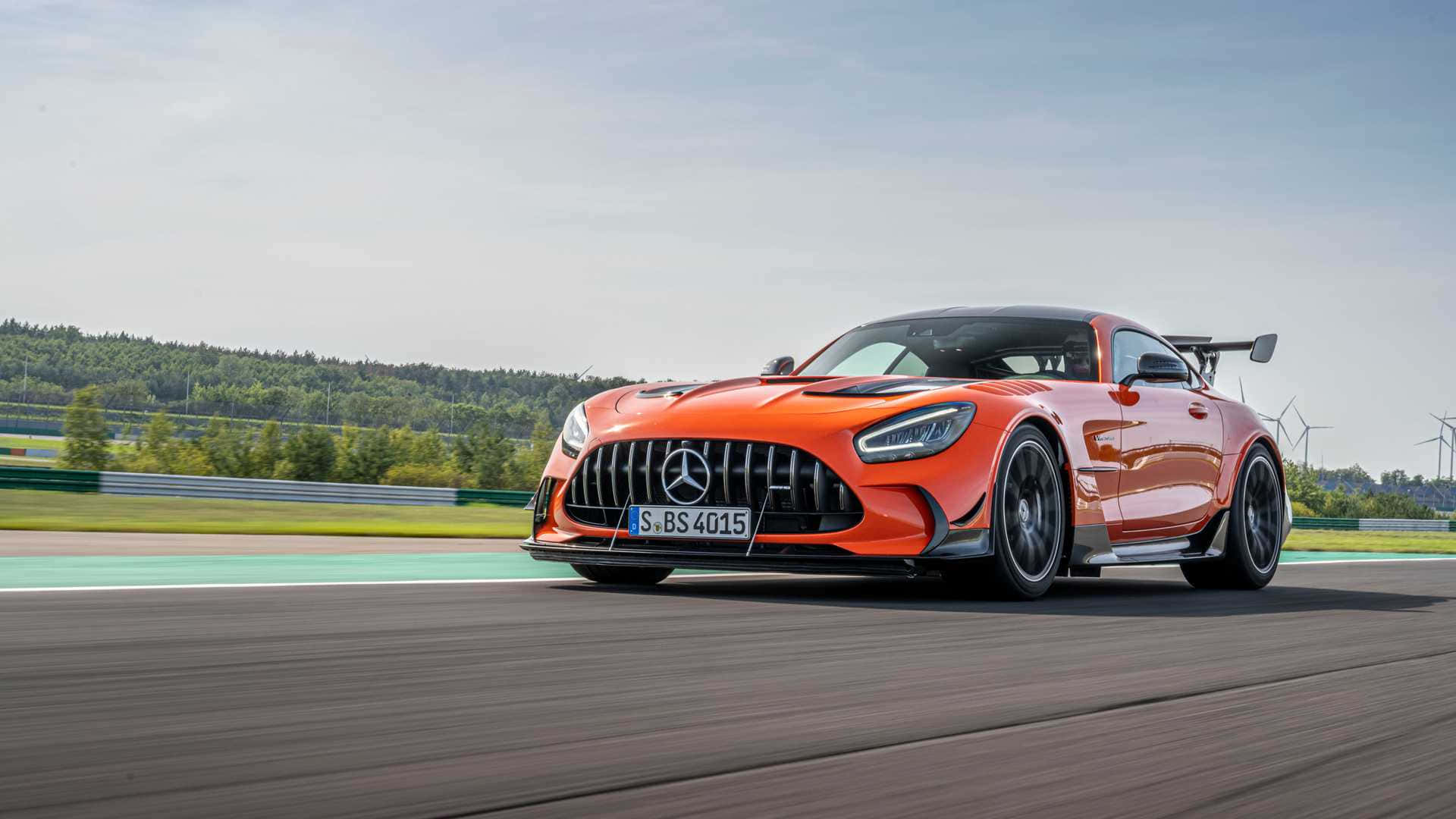 Orange Mercedes Gts Rear View Background