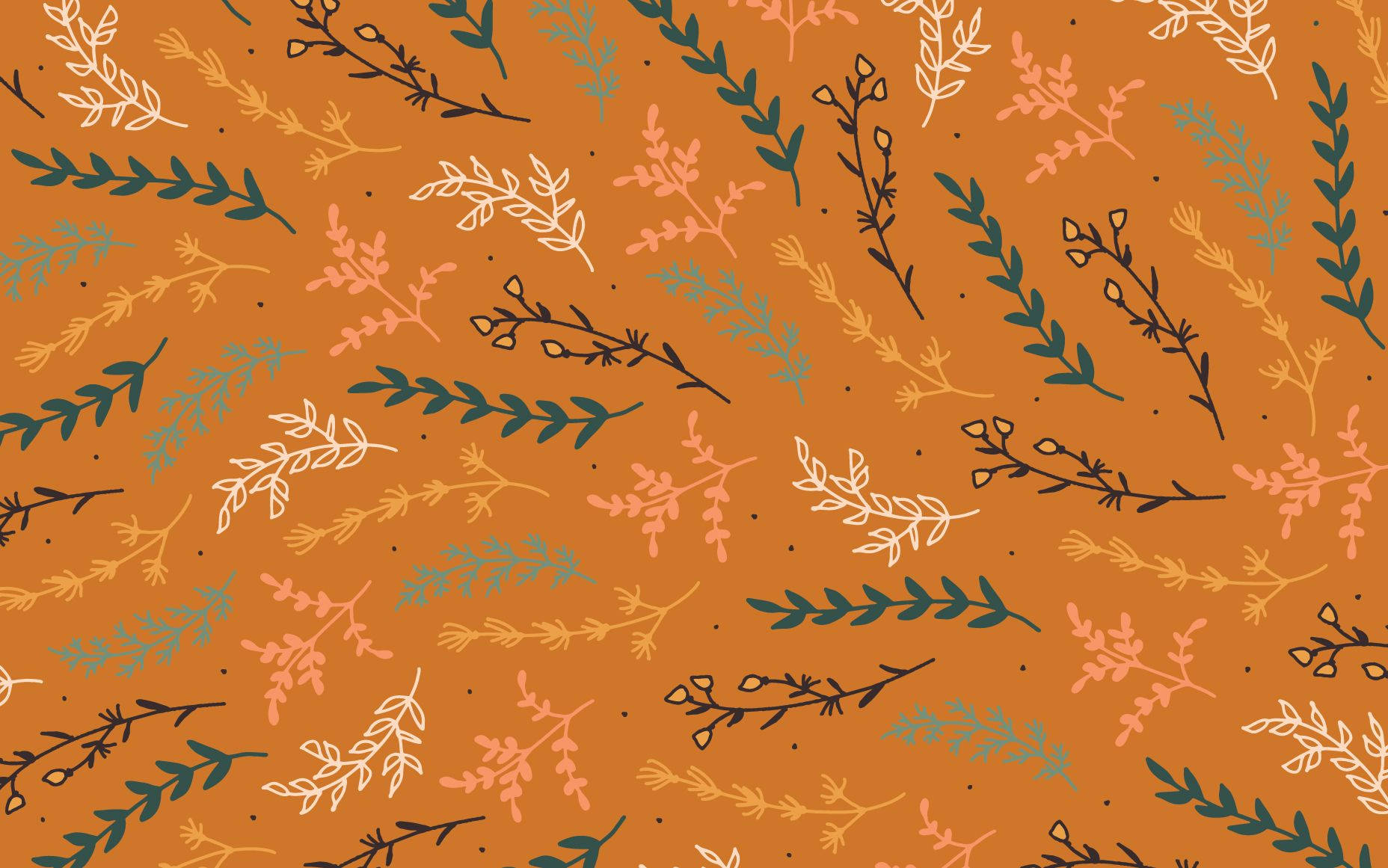 Orange October Branches Pattern Background