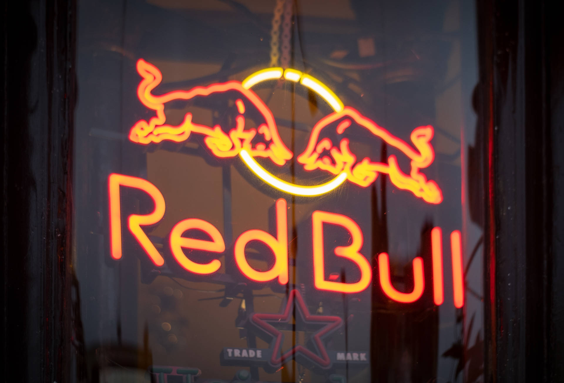 Orange Red Bull Neon Signage Background