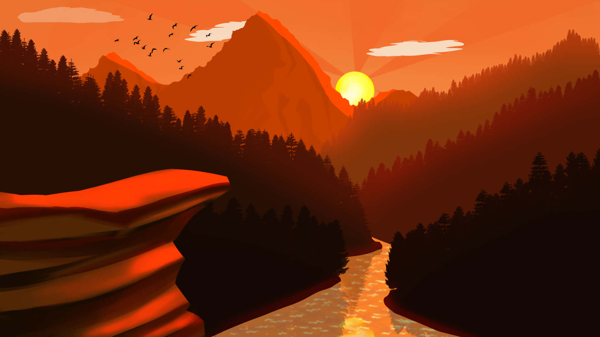 Orange River Mountains Sunset Digital Art