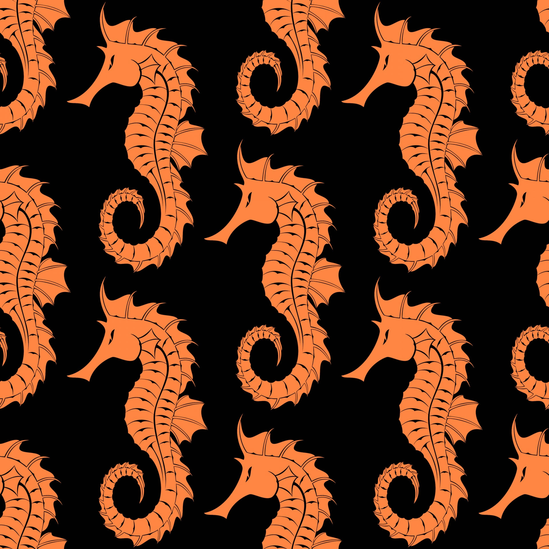 Orange Seahorses Pattern Background