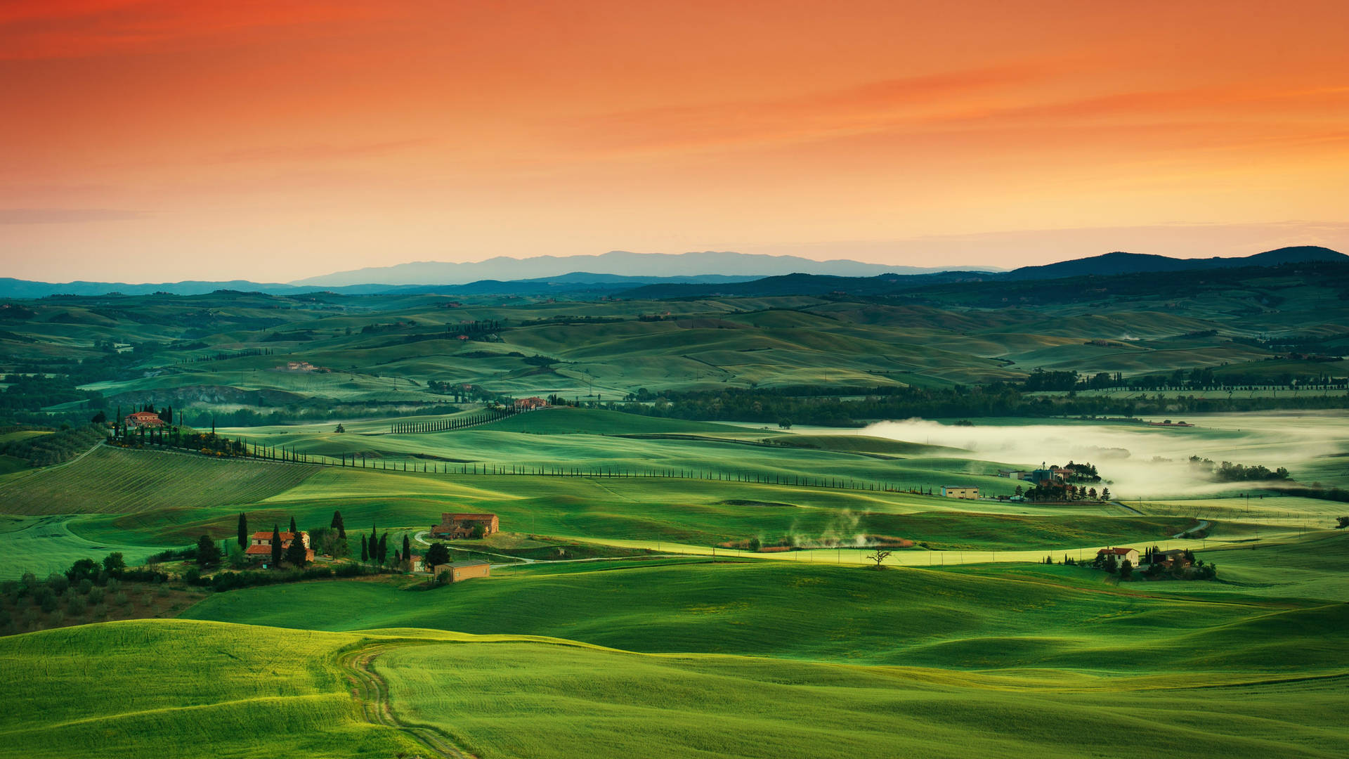 Orange Skies Over Tuscany Italy Background