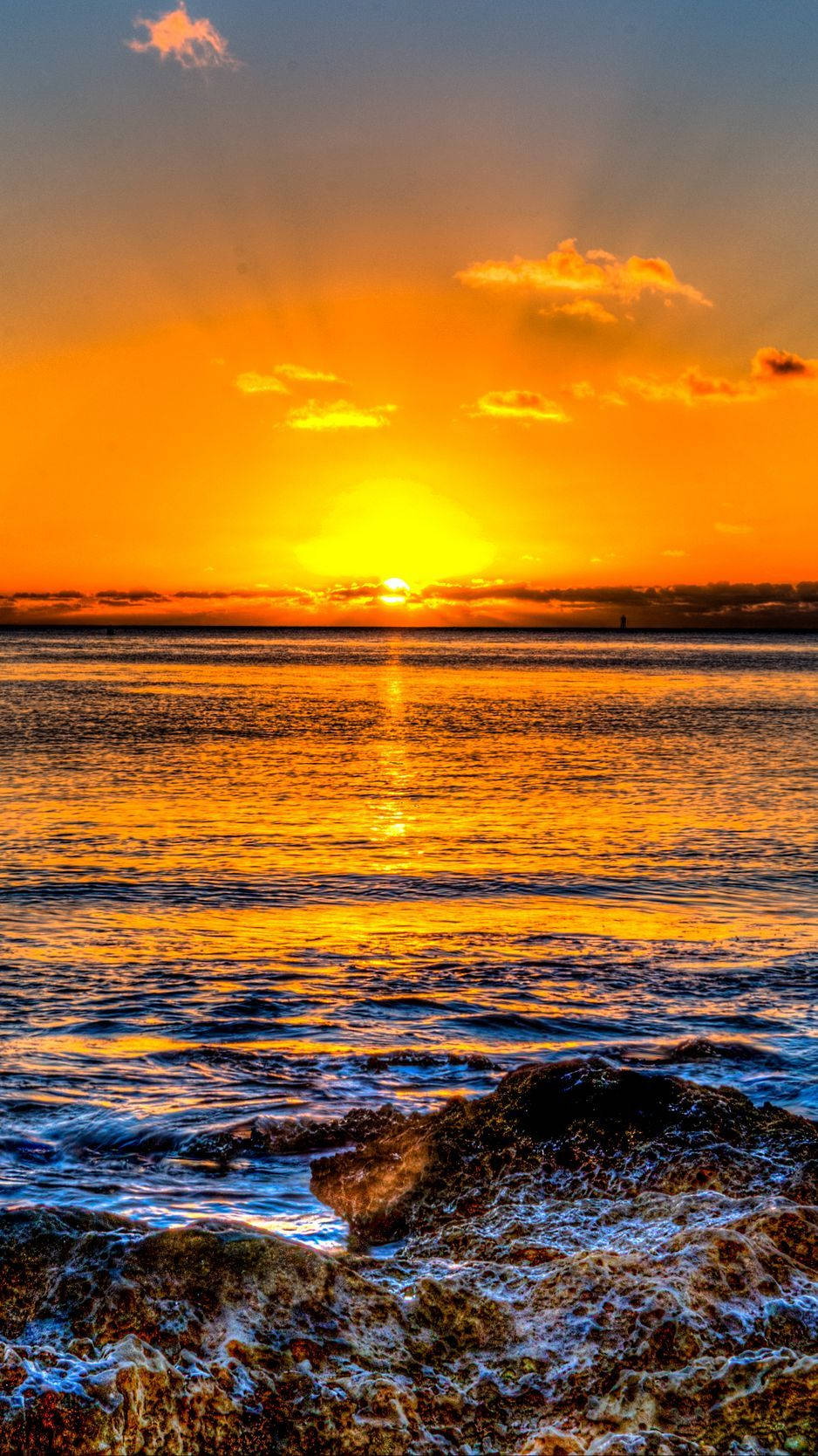 Orange Sunset Ocean Sky Background