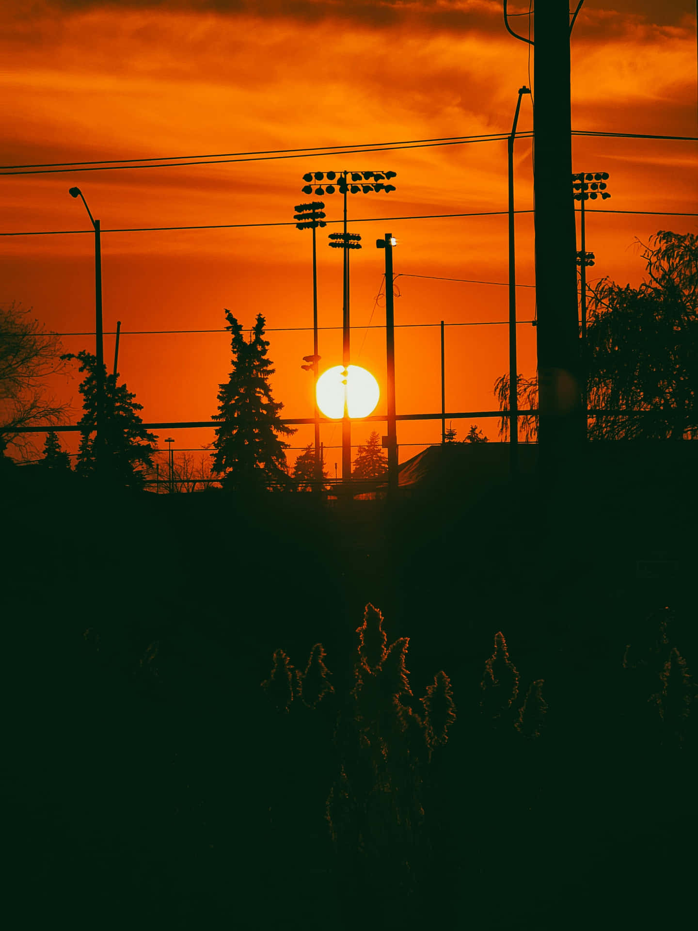 Orange Sunset Silhouette Urban Landscape Background