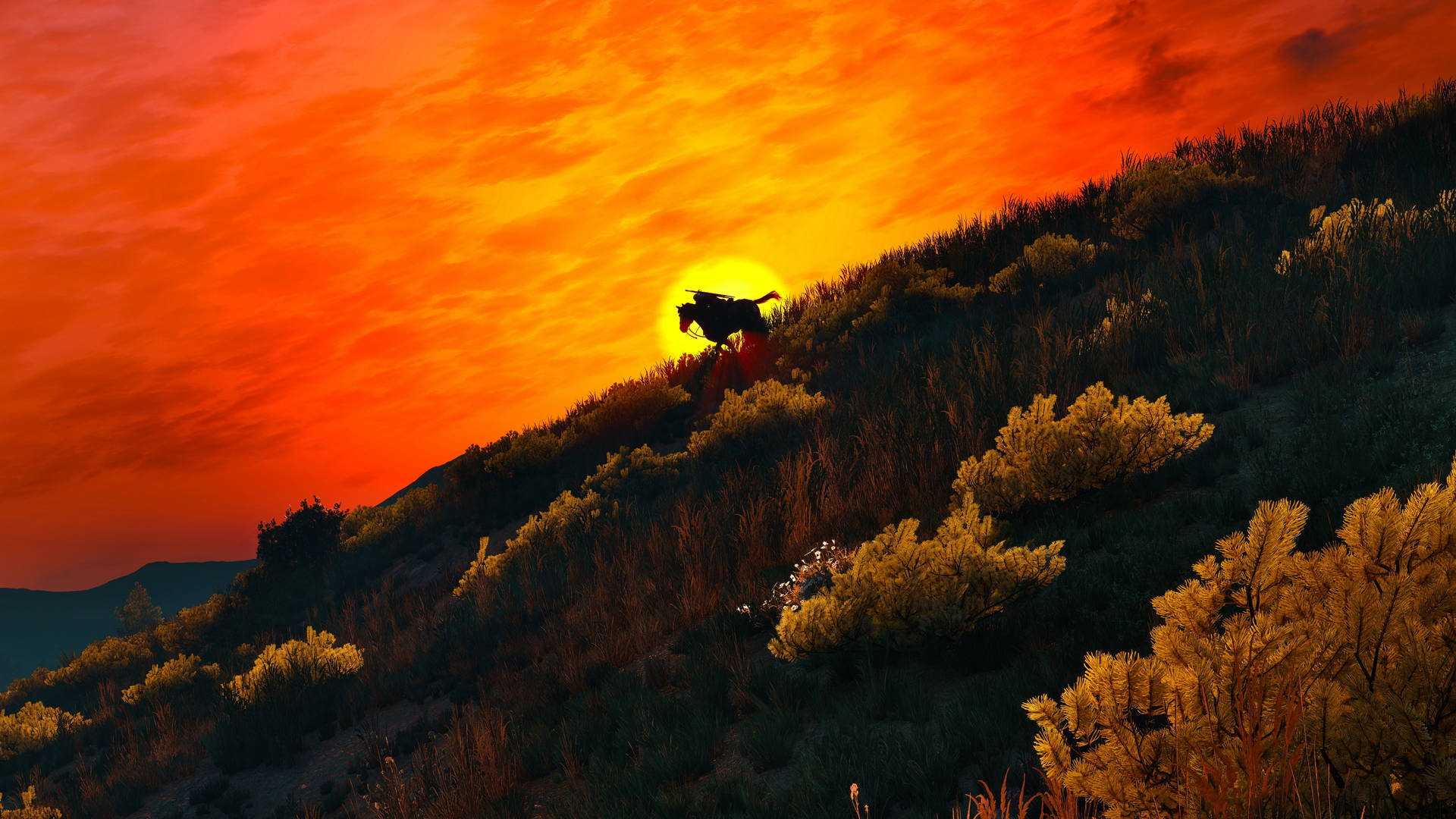 Orange Sunset The Witcher 3 Background