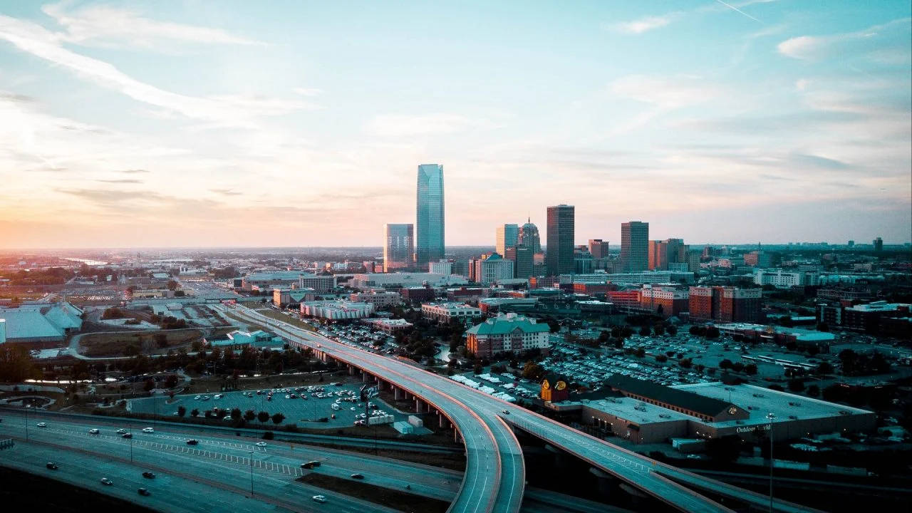 Orange Teal Oklahoma Cityscape Background